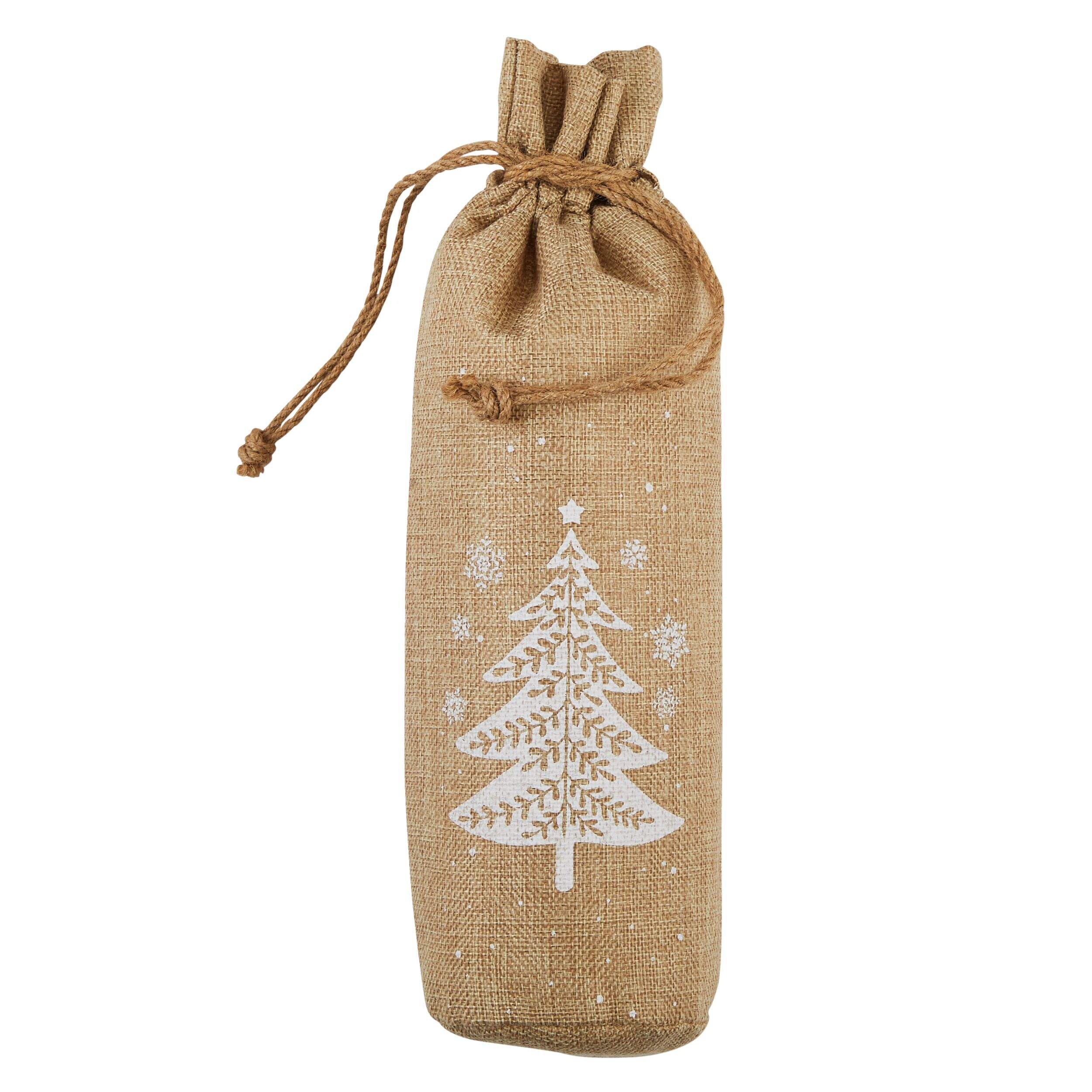 CANVAS Christmas Decoration 1-Bottle Burlap Wine Bag, Brown Front_Flat