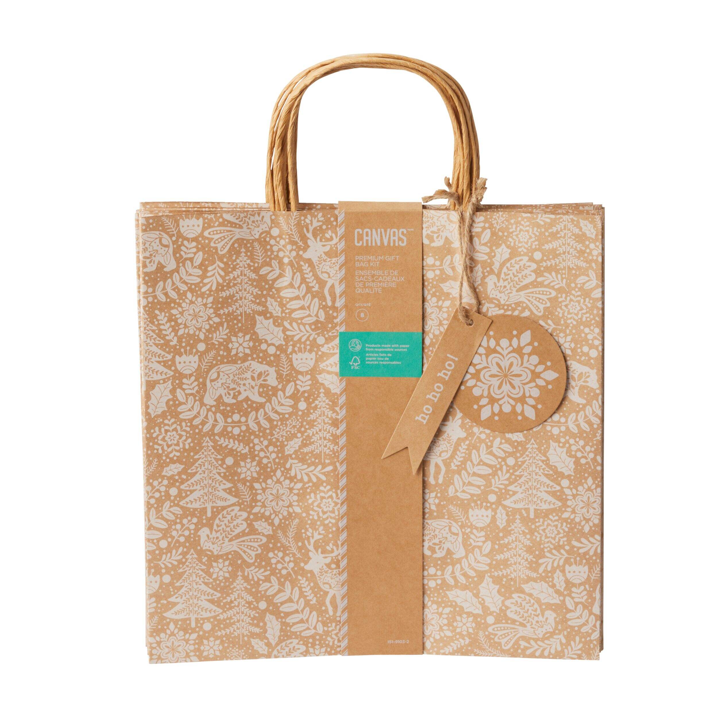CANVAS - Sac cadeau de Noël en papier kraft, source soigneusement choisie, 8 pcs Front_Flat