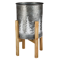 CANVAS Galvanized Wooden Pot, Silver, 18-in