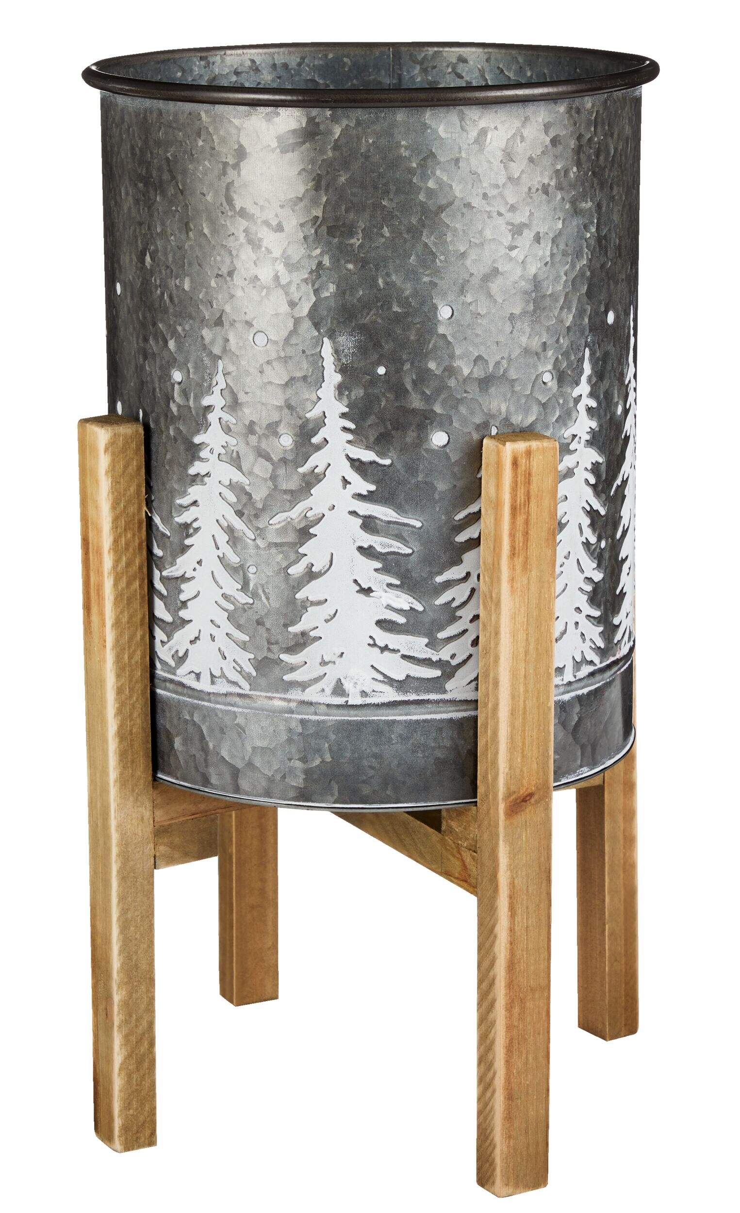 CANVAS Galvanized Wooden Pot, Silver, 18-in Front_Elevated