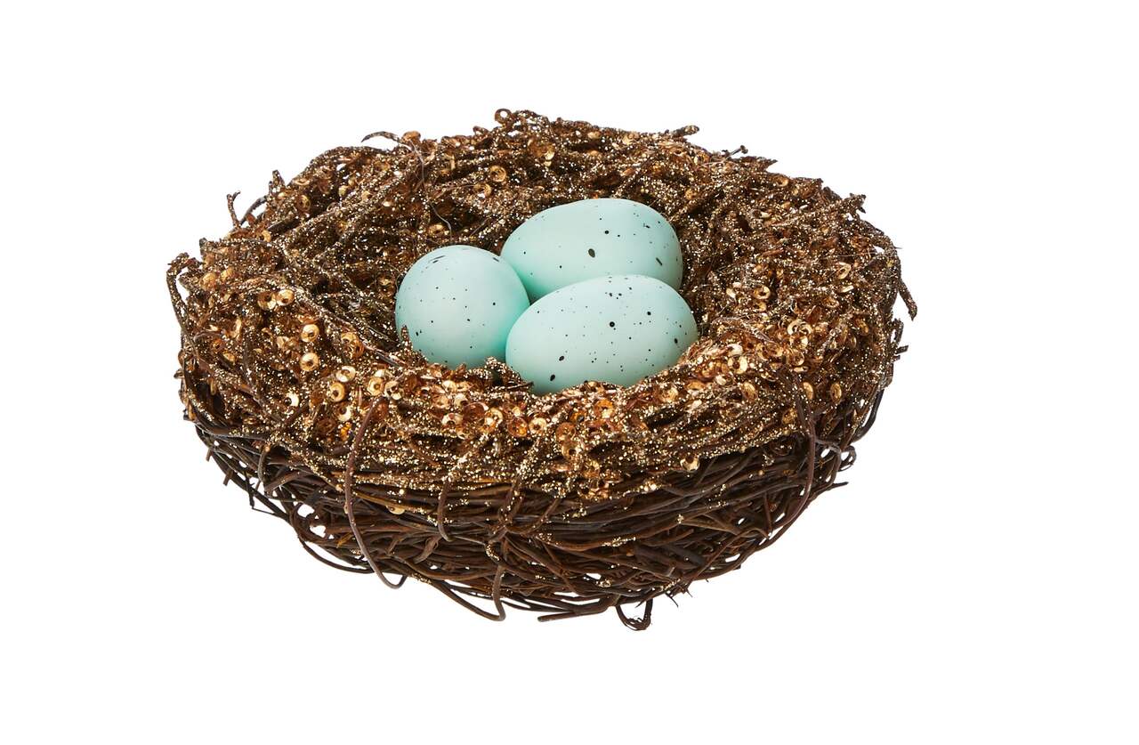 CANVAS Countryside Christmas Bird Nest with Robin Eggs Ornament, 4-in