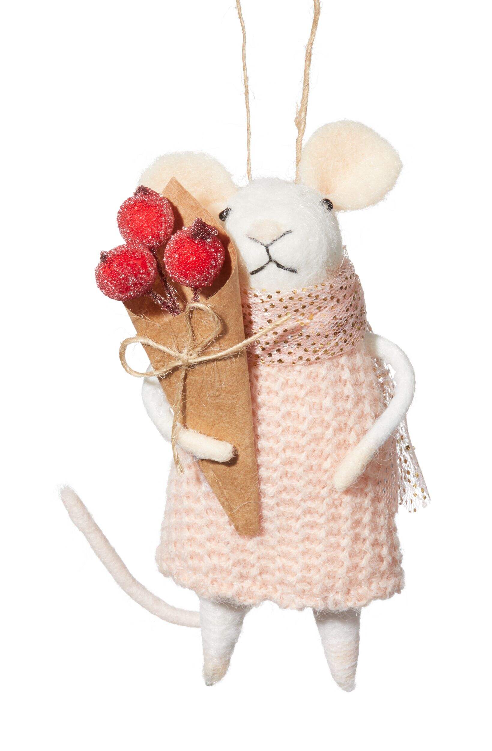 CANVAS Countryside Christmas Mouse with Berries Tree Ornament, 5-in Front_Flat