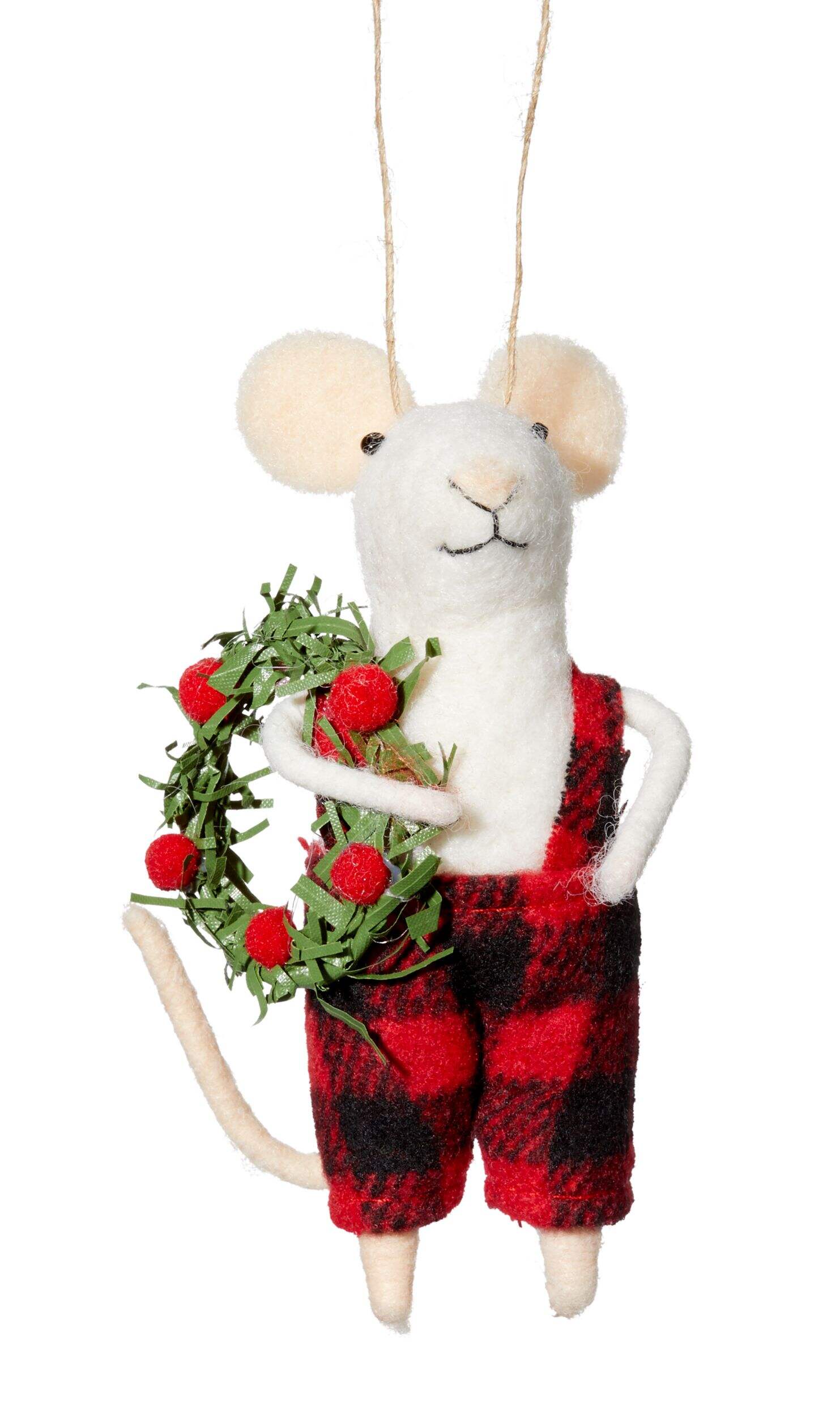 CANVAS Canadian Christmas Collection Mouse with Wreath Christmas Felt Ornament, 5-in Front_Flat