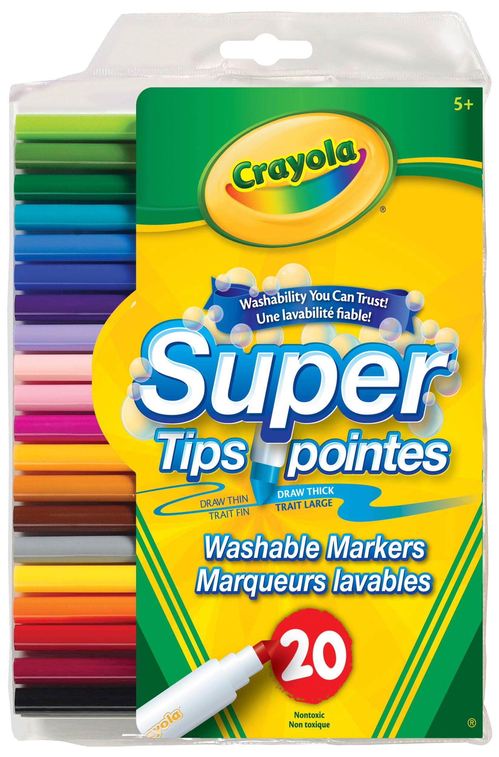 Crayola Super Tip Thick and Thin Tipped Washable Markers, 20-pk Front_Flat