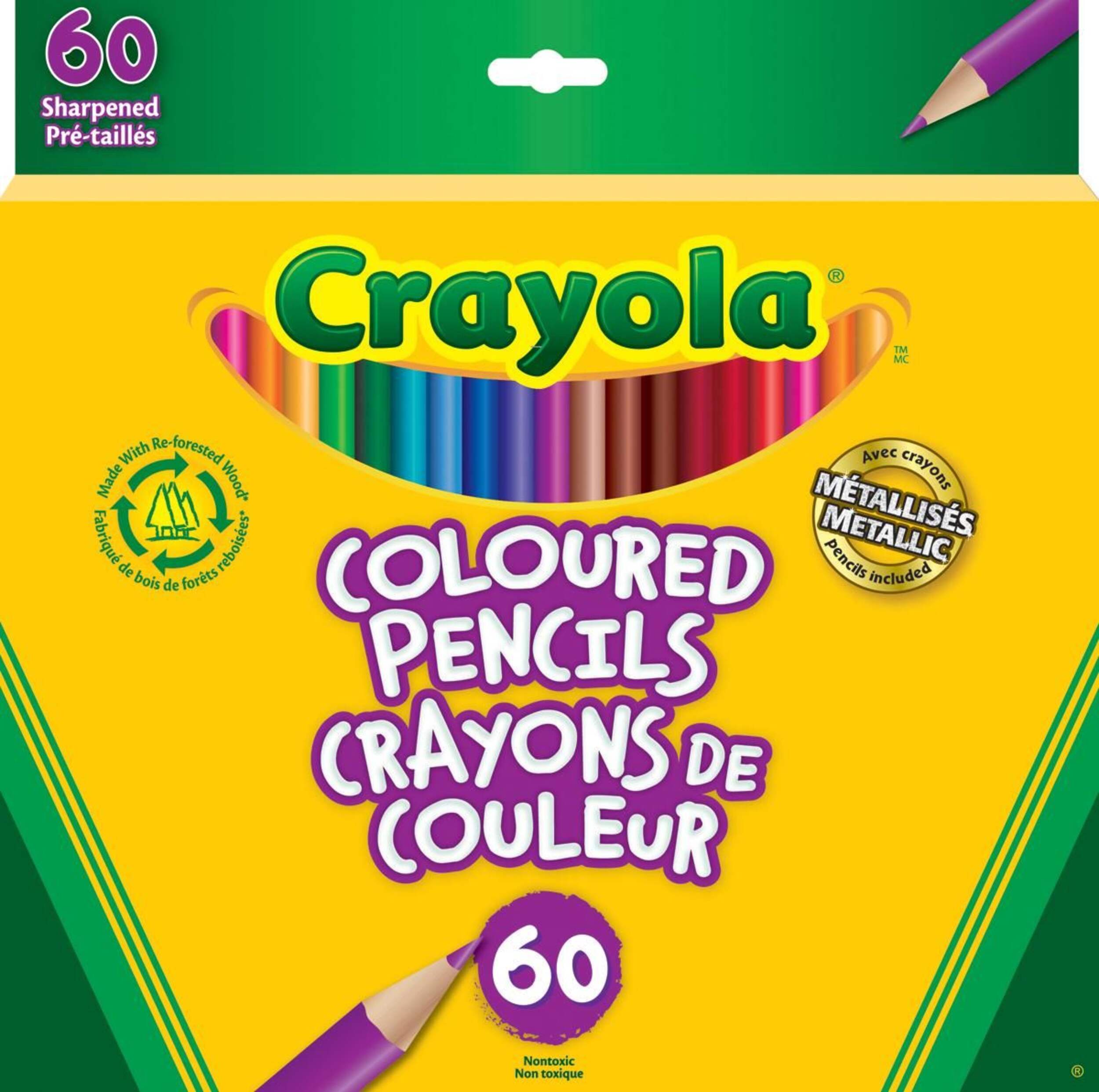 Crayola Sharpened Coloured Pencil Crayons, 60-pk Front_Flat