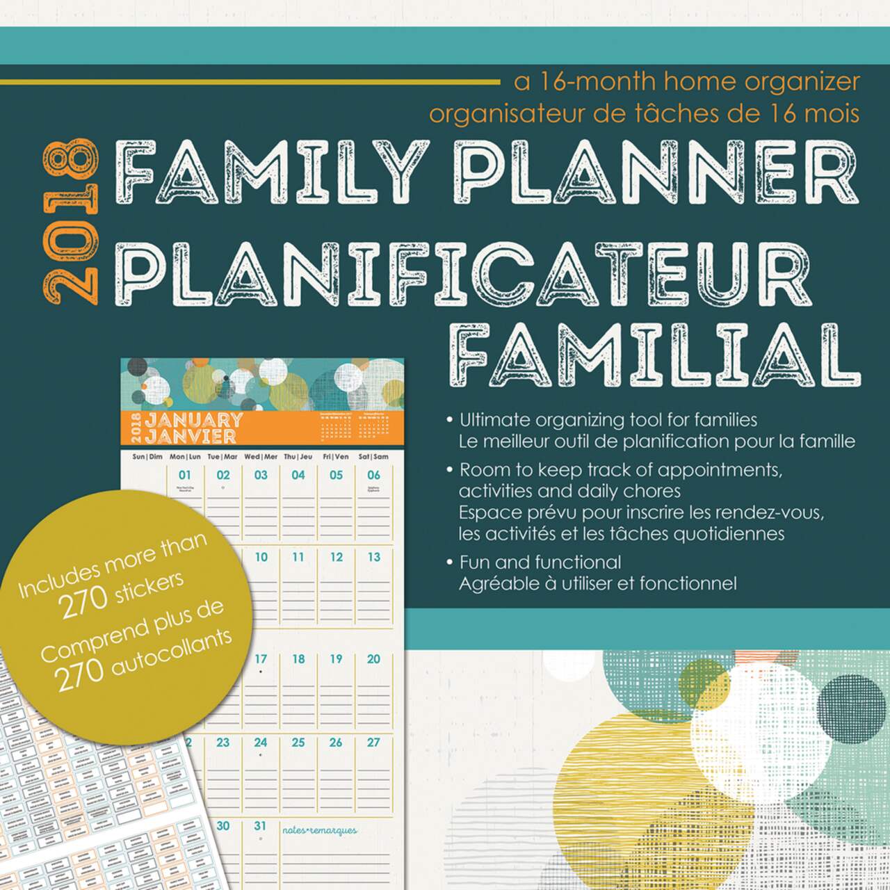 Calendrier mural familial avec planification et organisation de 12