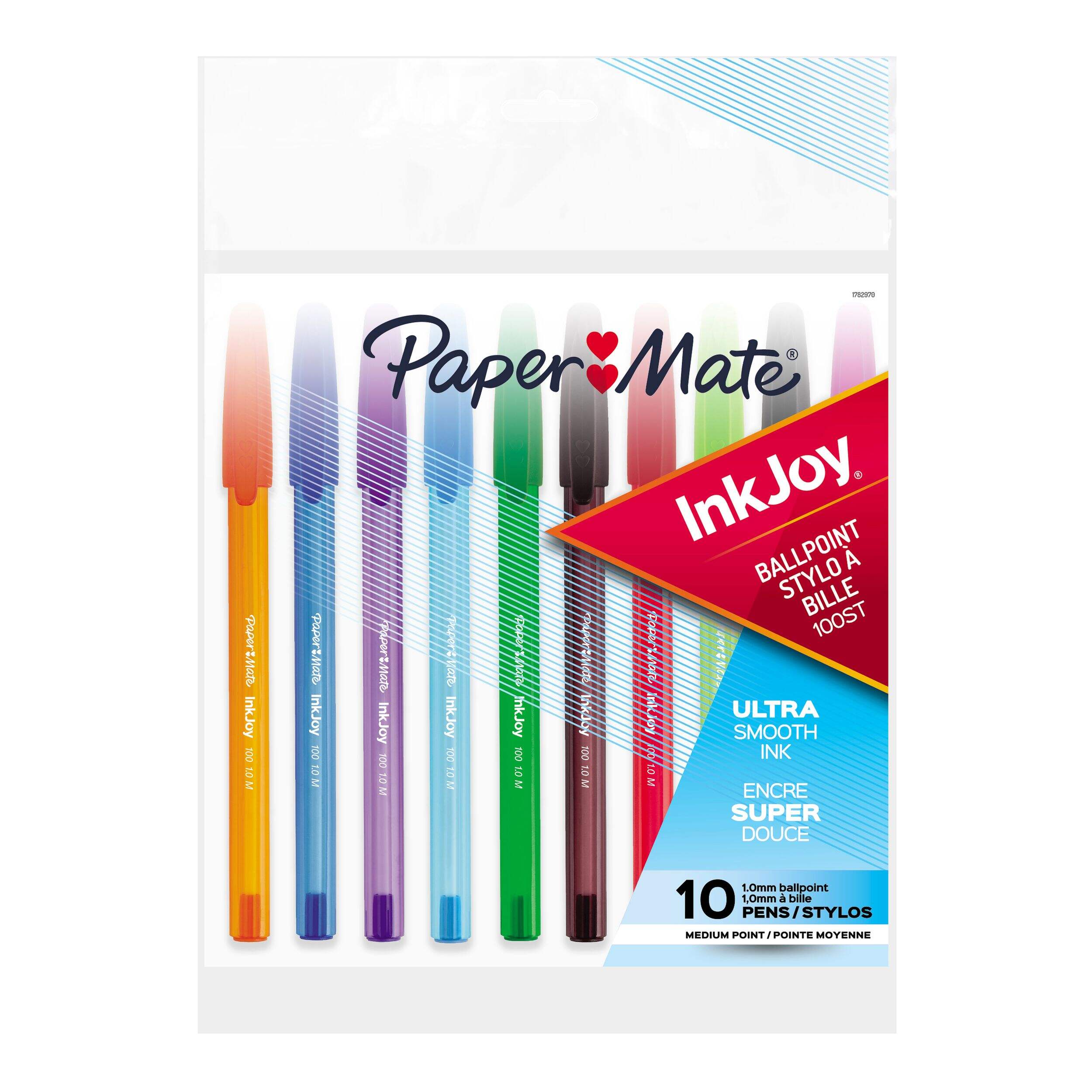 Paper Mate InkJoy 100ST Ballpoint Pens, Medium Point (1.0mm), Assorted Colours, 10 Count Front_Flat