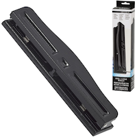 Merangue Steel 3-Hole Punch, 8-Sheet Capacity, Adjustable, Black Overhead_Plunge
