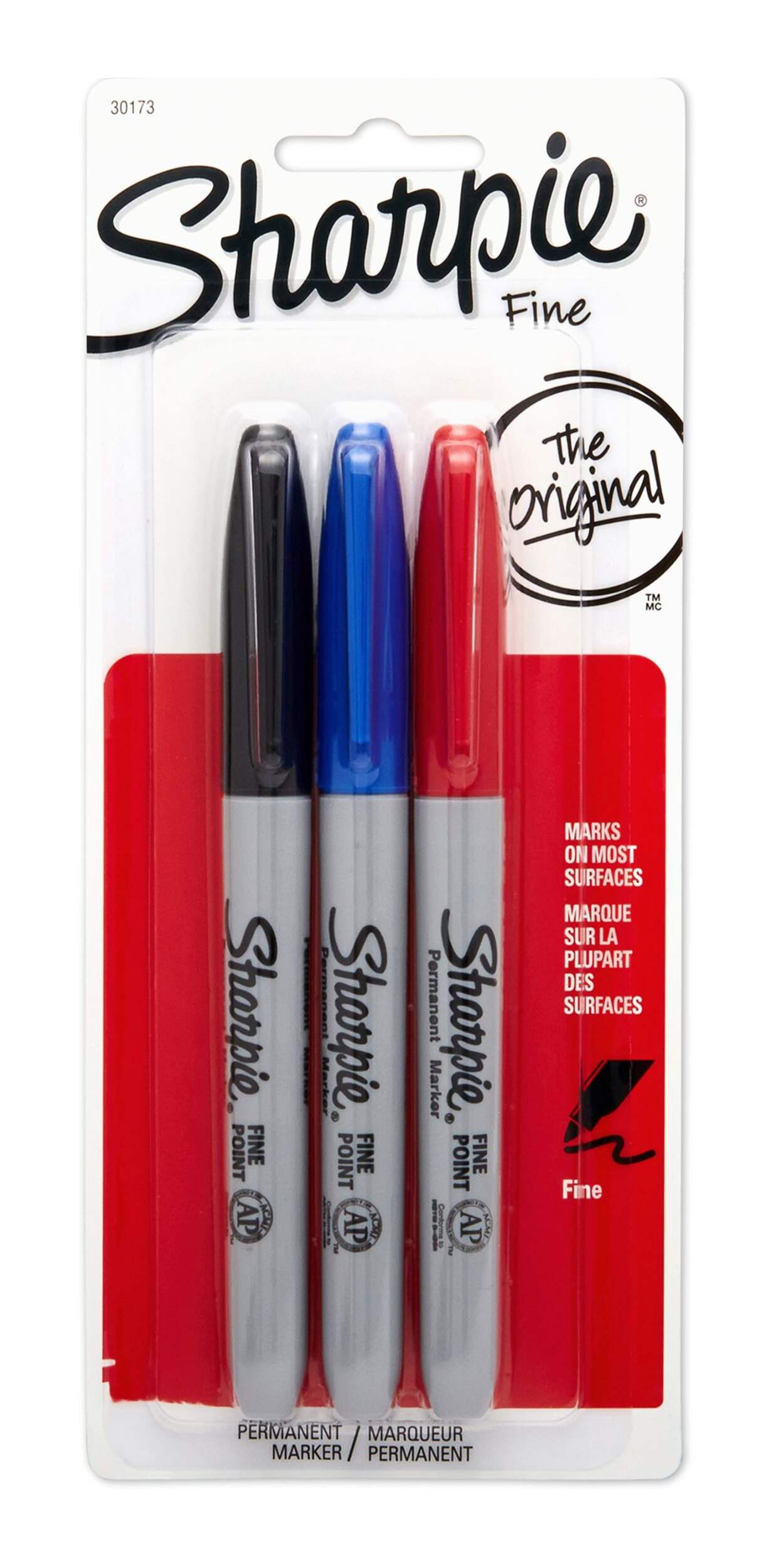 Sharpie Permanent Markers, Fine Point, Assorted Colours, 3 Count Front_Flat