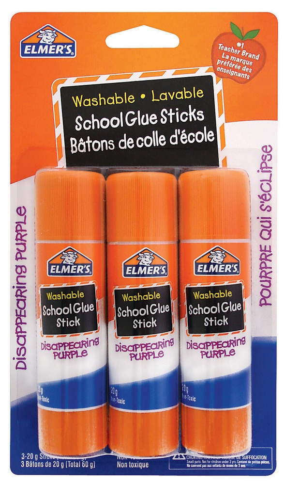 Elmer's Disappearing Purple School Glue Sticks, Washable, 20 g, 3 Count