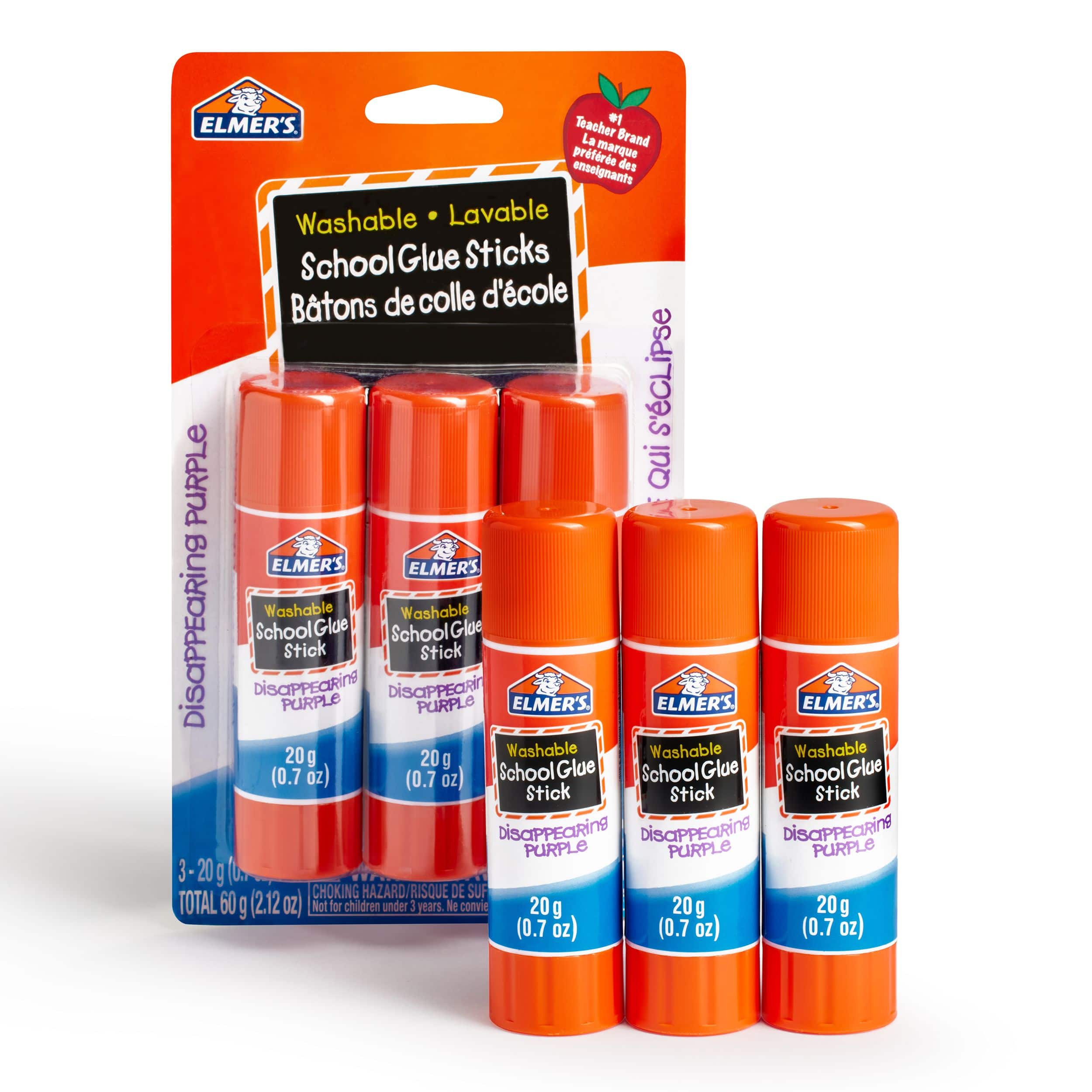 Elmer's Disappearing Purple School Glue Sticks, Washable, 20 g, 3 Count