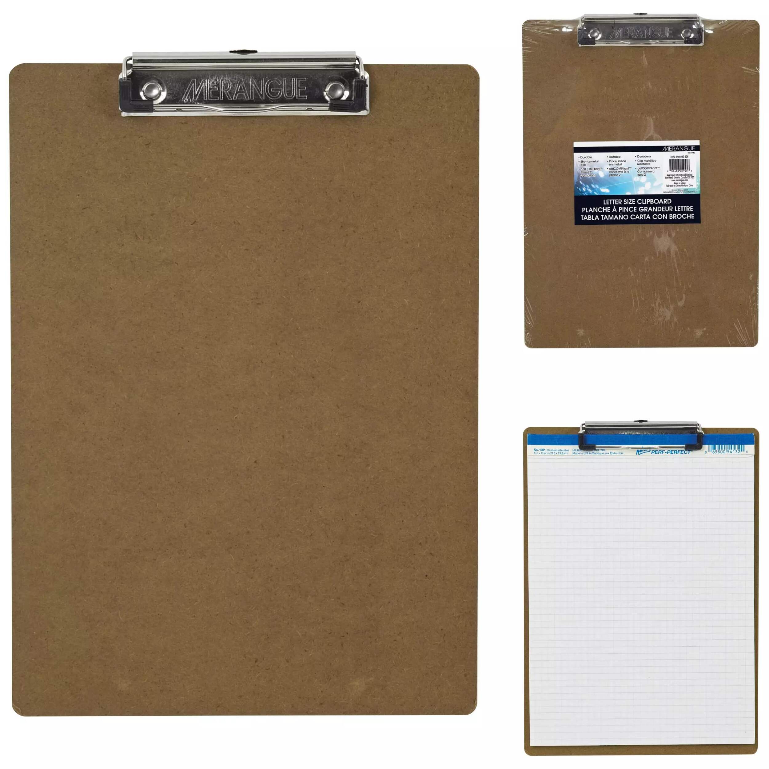 Merangue Hardboard Clipboard with Metal Clip, Letter Size Front_Flat