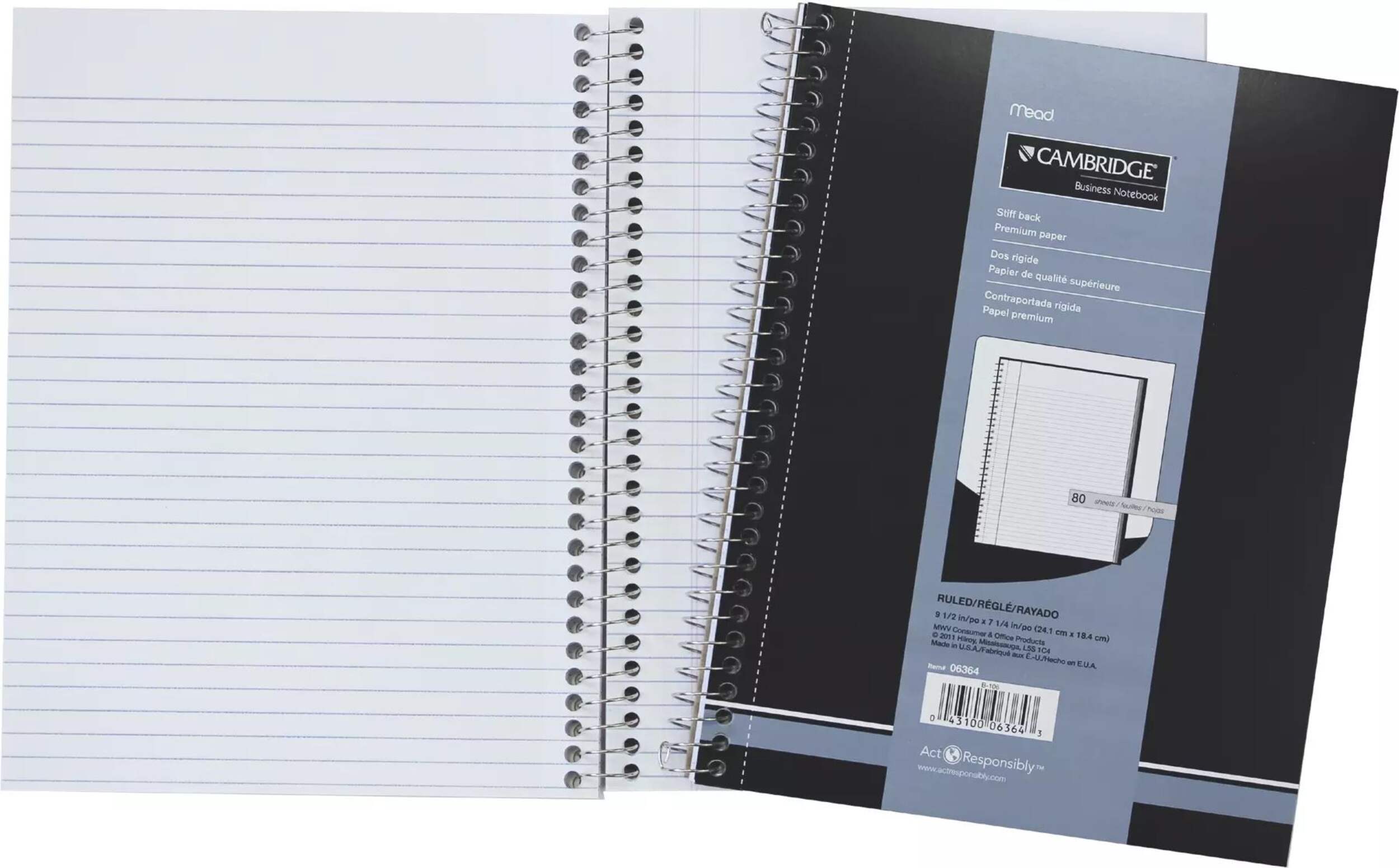 Cambridge 1-Subject Lined Paper Notebook, 80-Pages Overhead_Flat