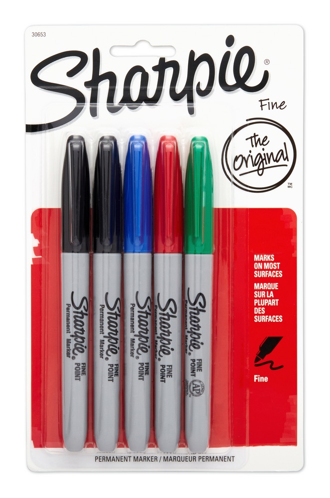 Sharpie Permanent Markers, Fine Point, Assorted Colours, 5 Count