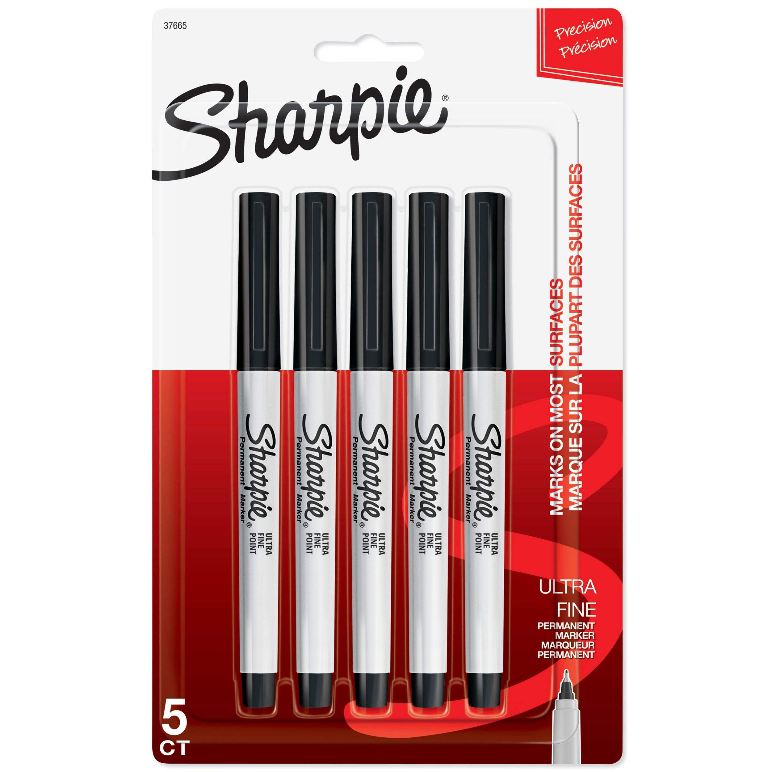 Sharpie Permanent Markers, Ultra Fine Point, Black, 5 Count Front_Flat