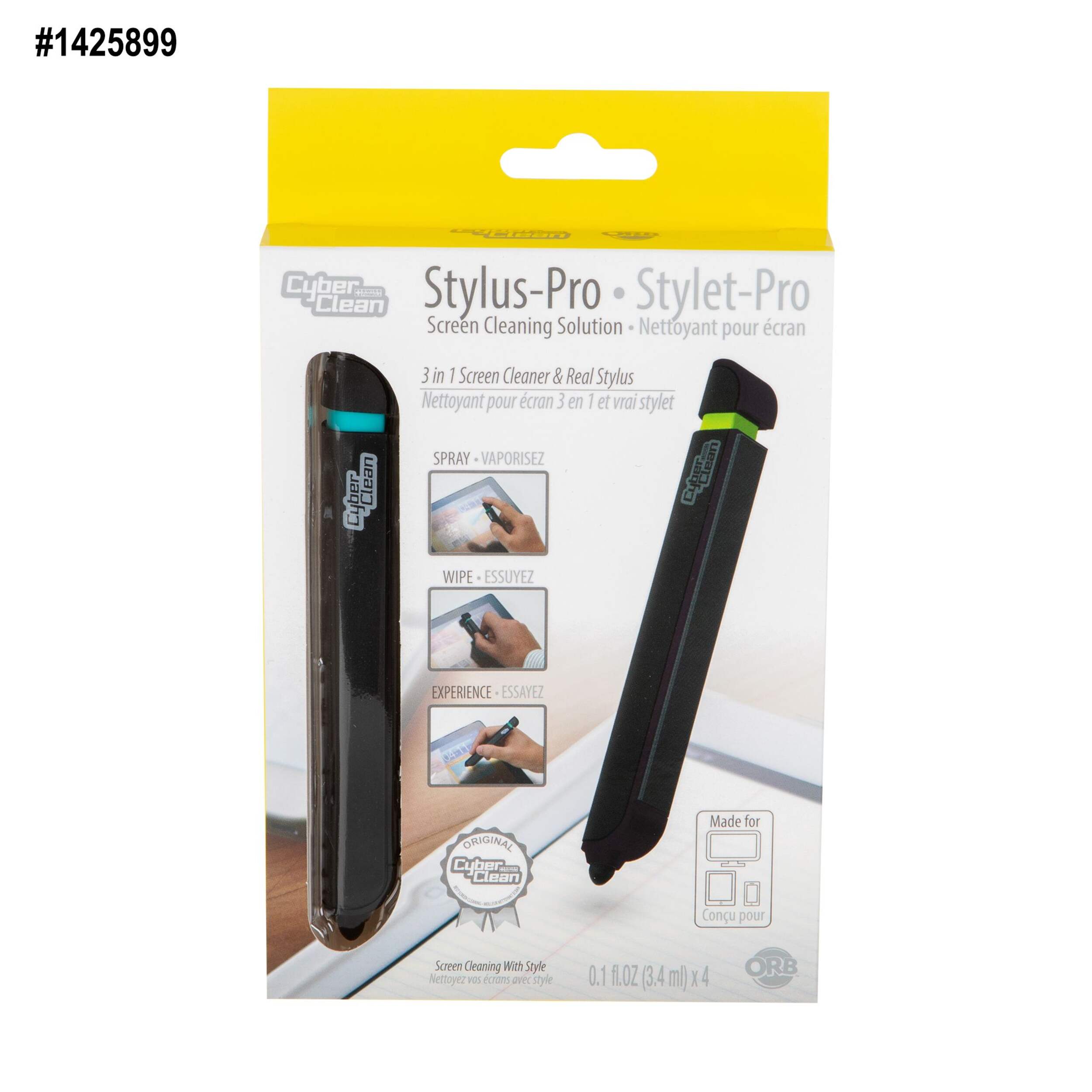Cyber Clean 3-in-1 Spray, Wipe, & Experience Screen Cleaner & Stylus Pen Front_Elevated