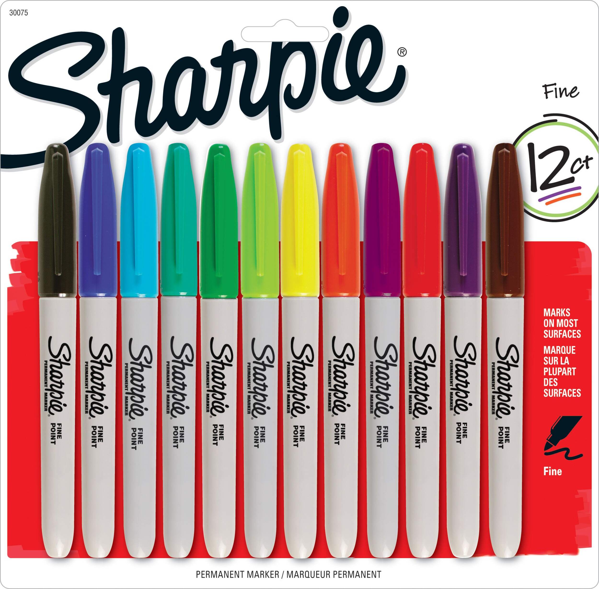 Sharpie Fine Point Quick-Dry Permanent Rainbow Set Markers, 12-pk Front_Flat