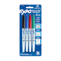 Expo Vis-a-Vis Wet Erase Markers, Fine Point, Assorted Colours, 4 Count Front_Flat