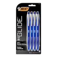 BIC Glide Medium Point Retractable Blue Ink Ballpoint Pens, 4-ct Front_Flat