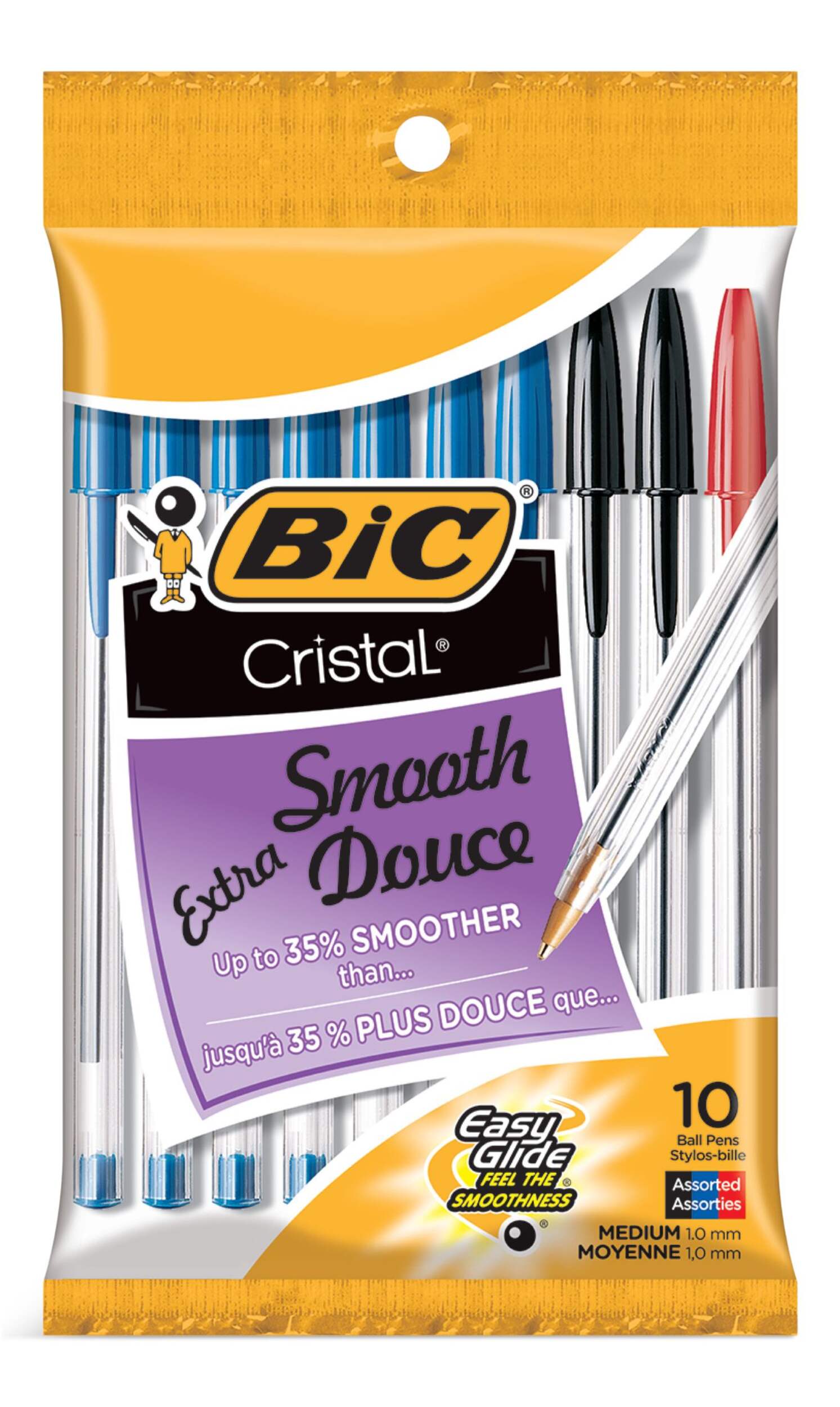 BIC Cristal Medium Point Stick Pens, Assorted, 10-ct Front_Flat