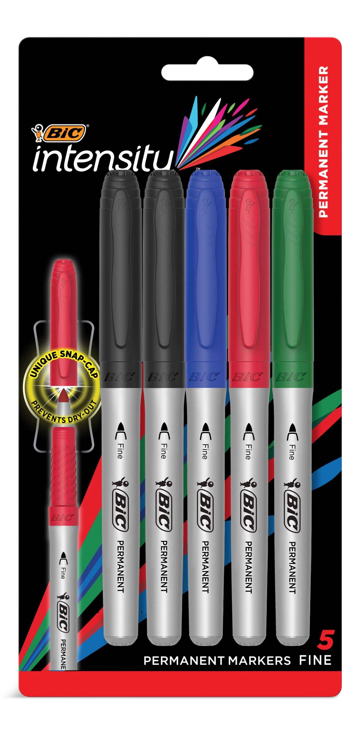 BIC Intensity Permanent Marker Pen, 0.4mm, Assorted, 5-ct Front_Flat