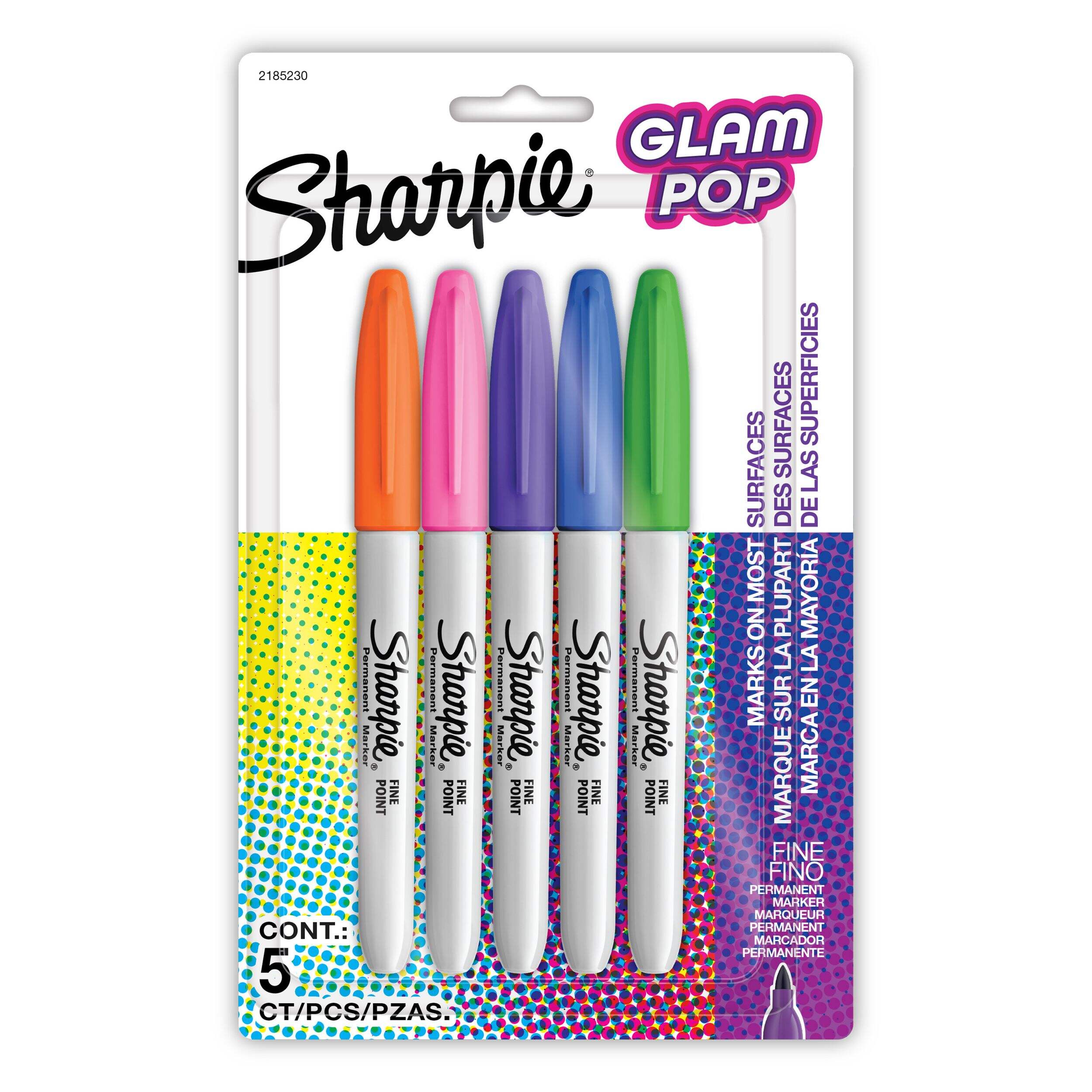 Sharpie Fine Color Glam Pop Assorted Permanent Markers, 5-ct Front_Flat