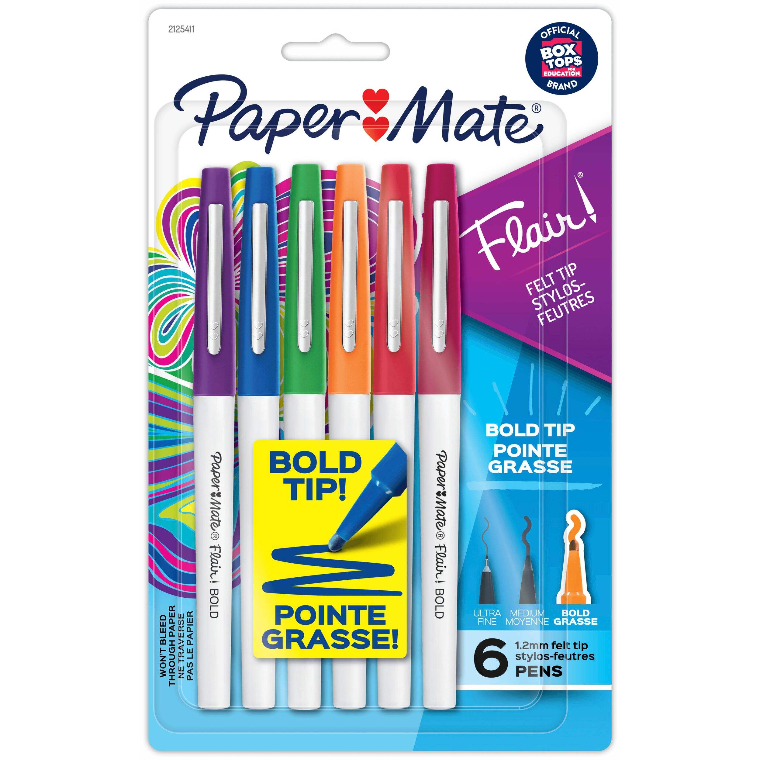 Papermate Flair Bold Felt Tip Pens, Assorted, 6-ct Front_Flat