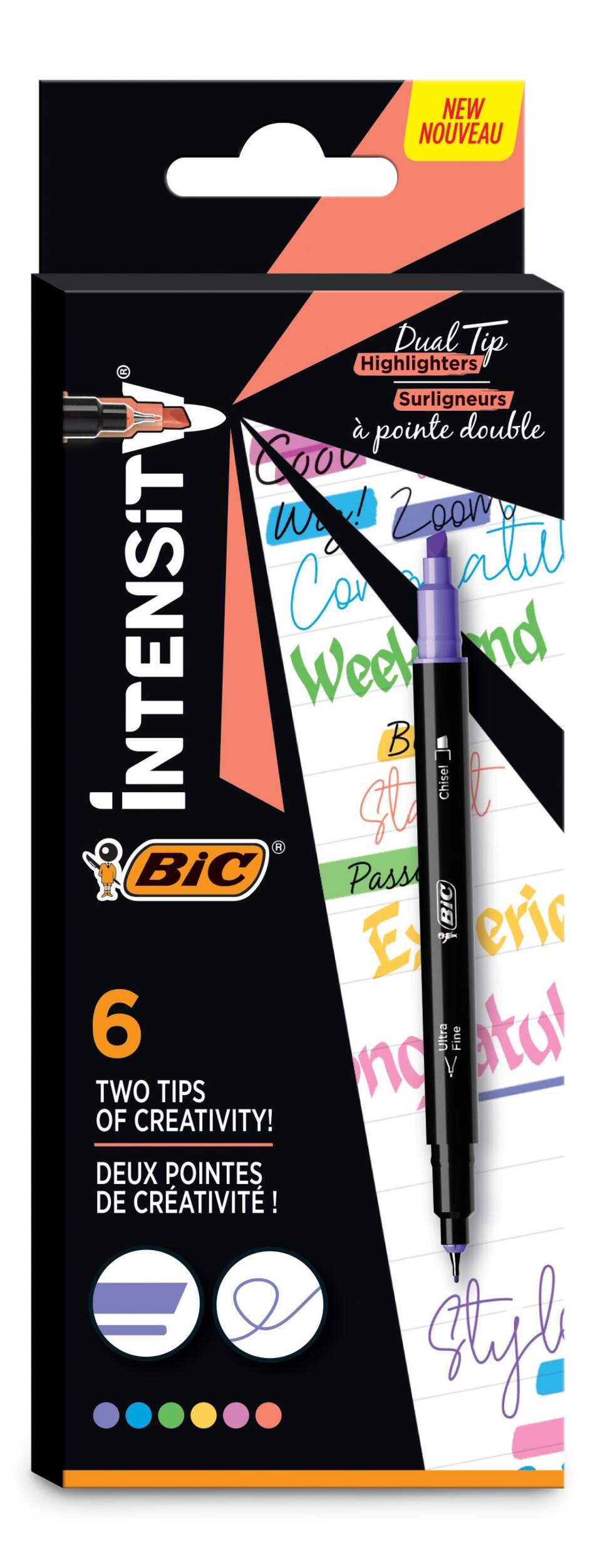 BIC Intensity Fineliner Marker Pen, Assorted, 6-pk Front_Flat