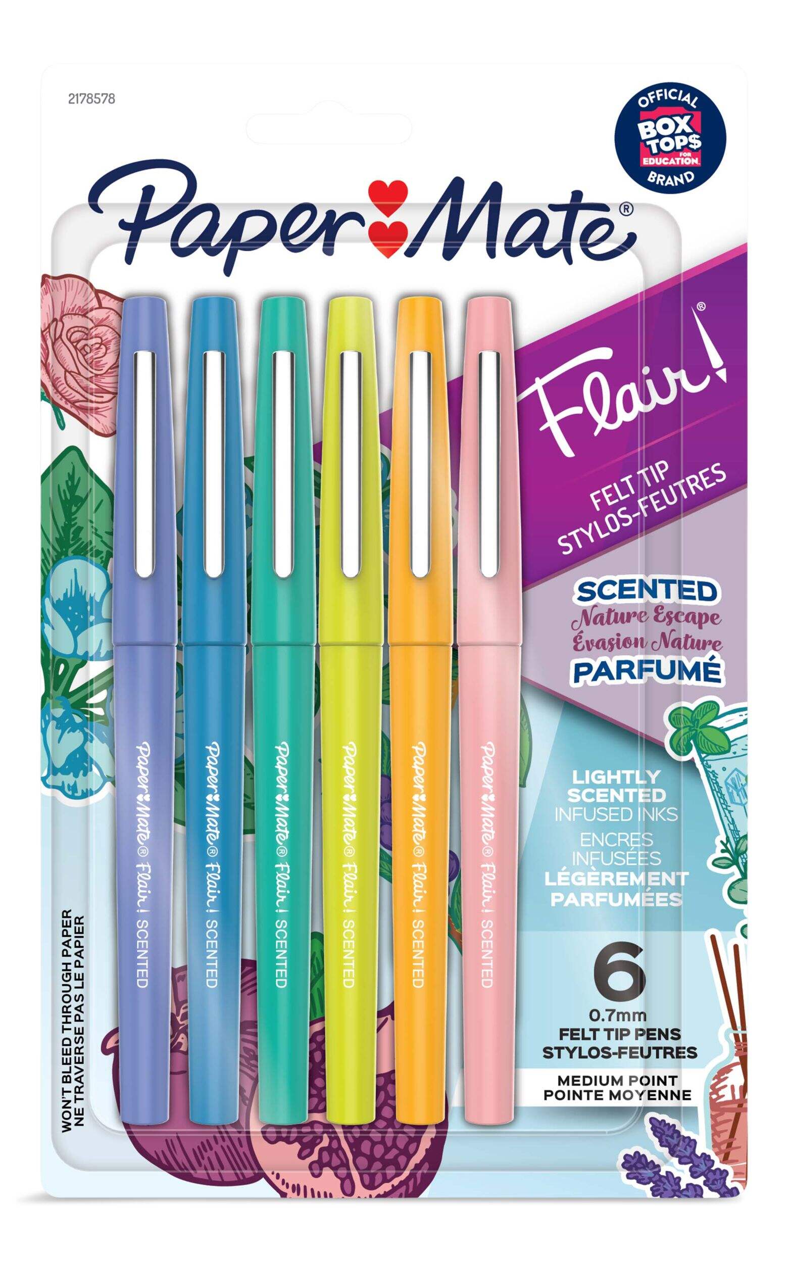 Papermate Flair Scented Nature Escape Felted Tip Pens, Assorted, 6-ct Front_Flat