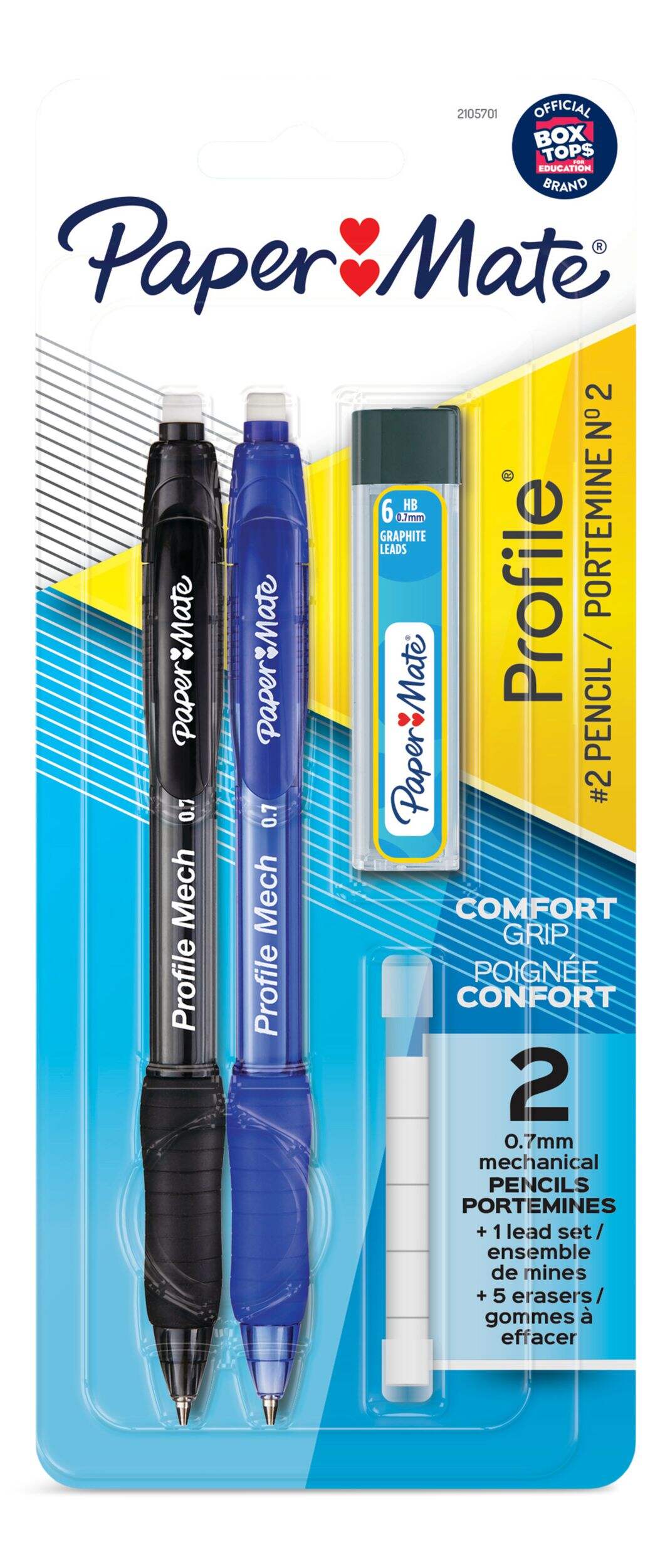 Papermate Profile 0.7mm Mechanical Pencils, Black & Blue, 2-ct Front_Flat