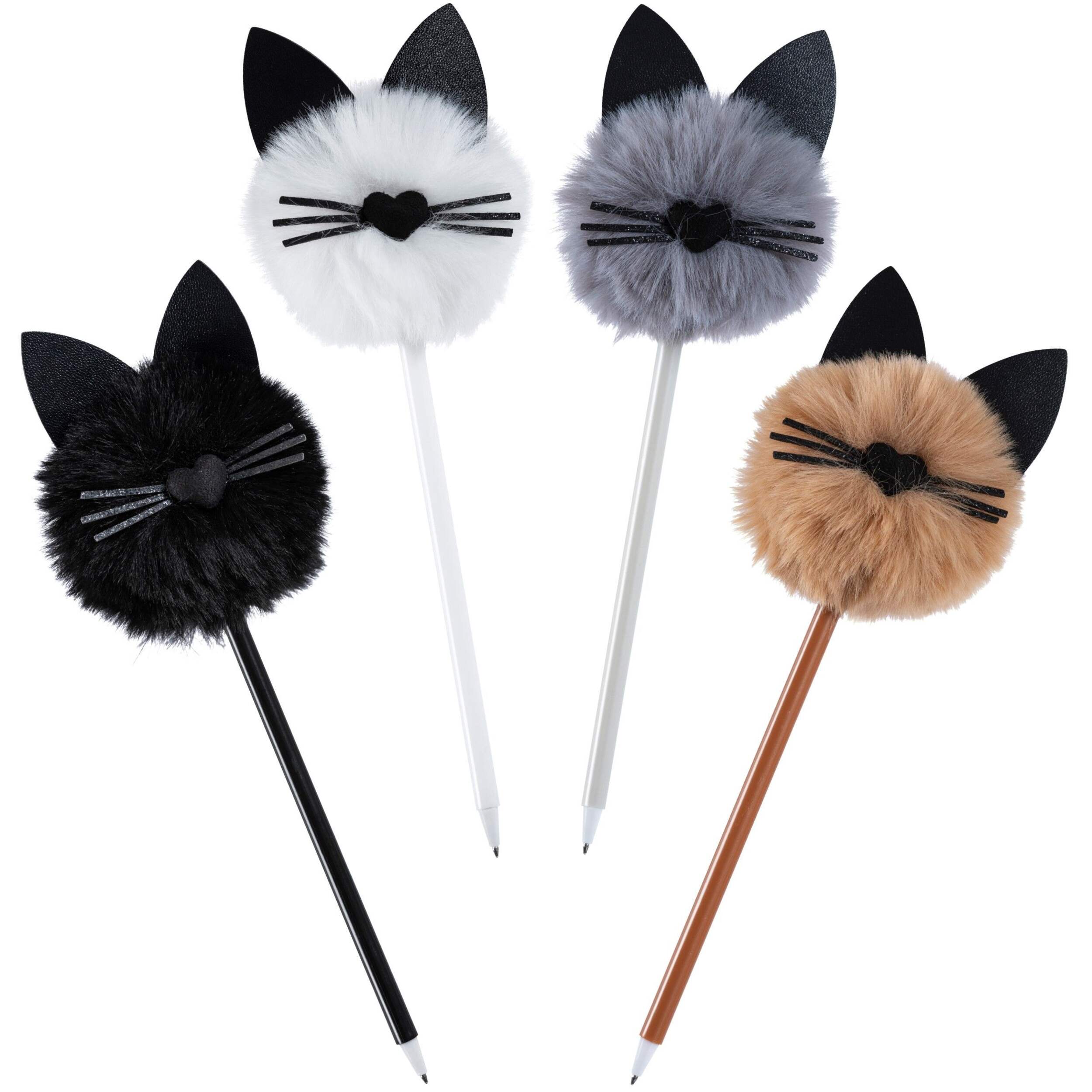 Cat Topper Pom-Pom Pens, Round Barrel, Assorted Colours & Styles Front_Flat
