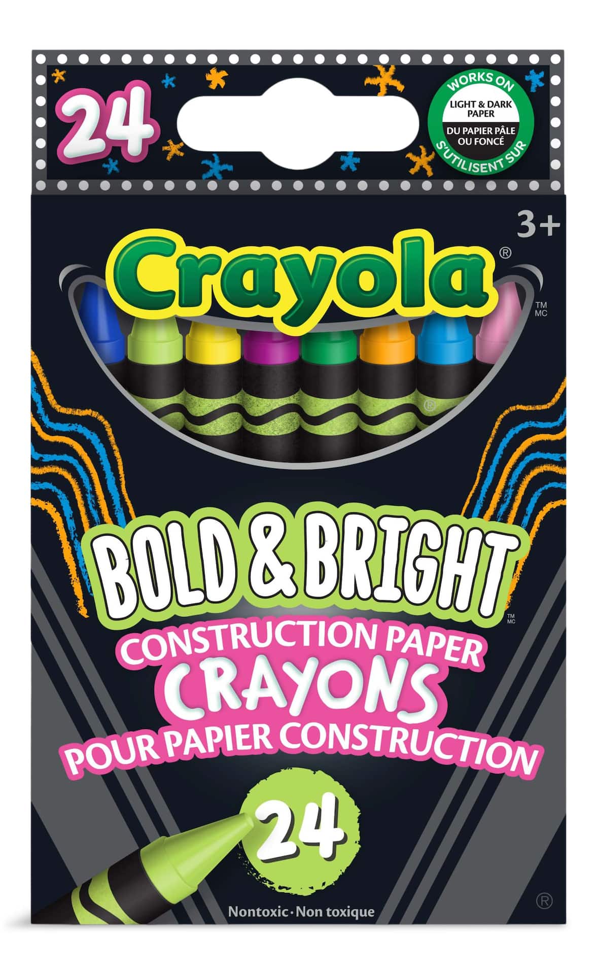 Crayons de cire Crayola Bold & Bright pour papier de construction, pour  papier clair ou foncé, paq. de 24