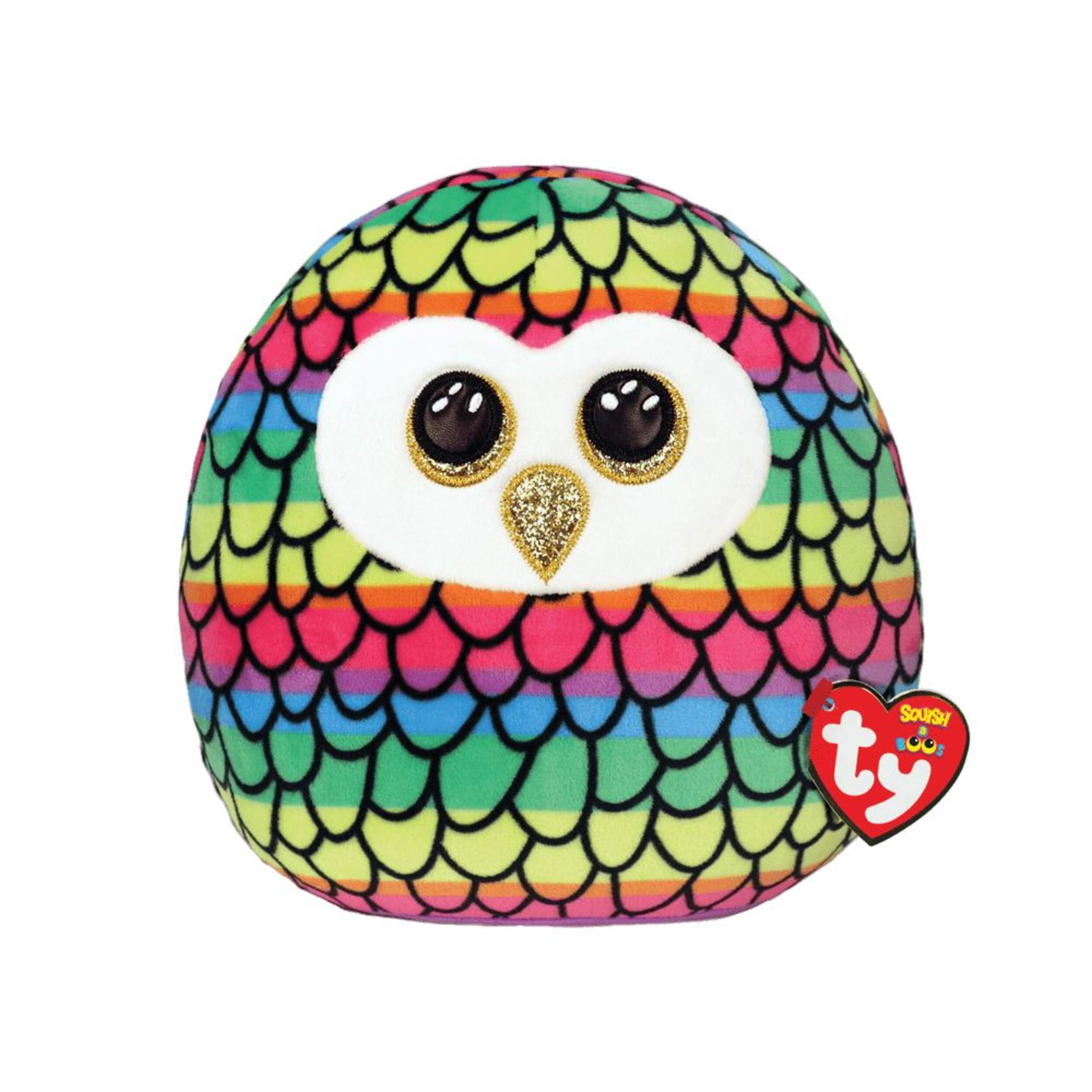 Ty Squish A Boos® Colourful Cozy Squishy Plush Pillow Animal Toy, Owen the Rainbow Owl, 10-in, Ages 3+ Front_Elevated