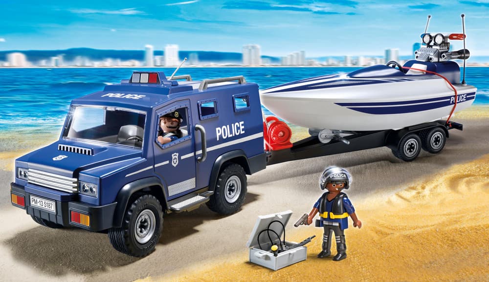 playmobil police car and boat