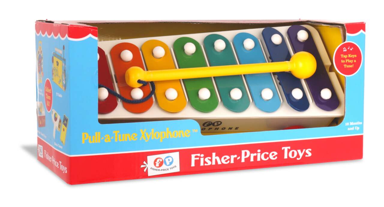 Fisher-Price Xylophone classique à roulettes, jouet musical à tirer pour  bébé de 18 mois et plus, CMY09
