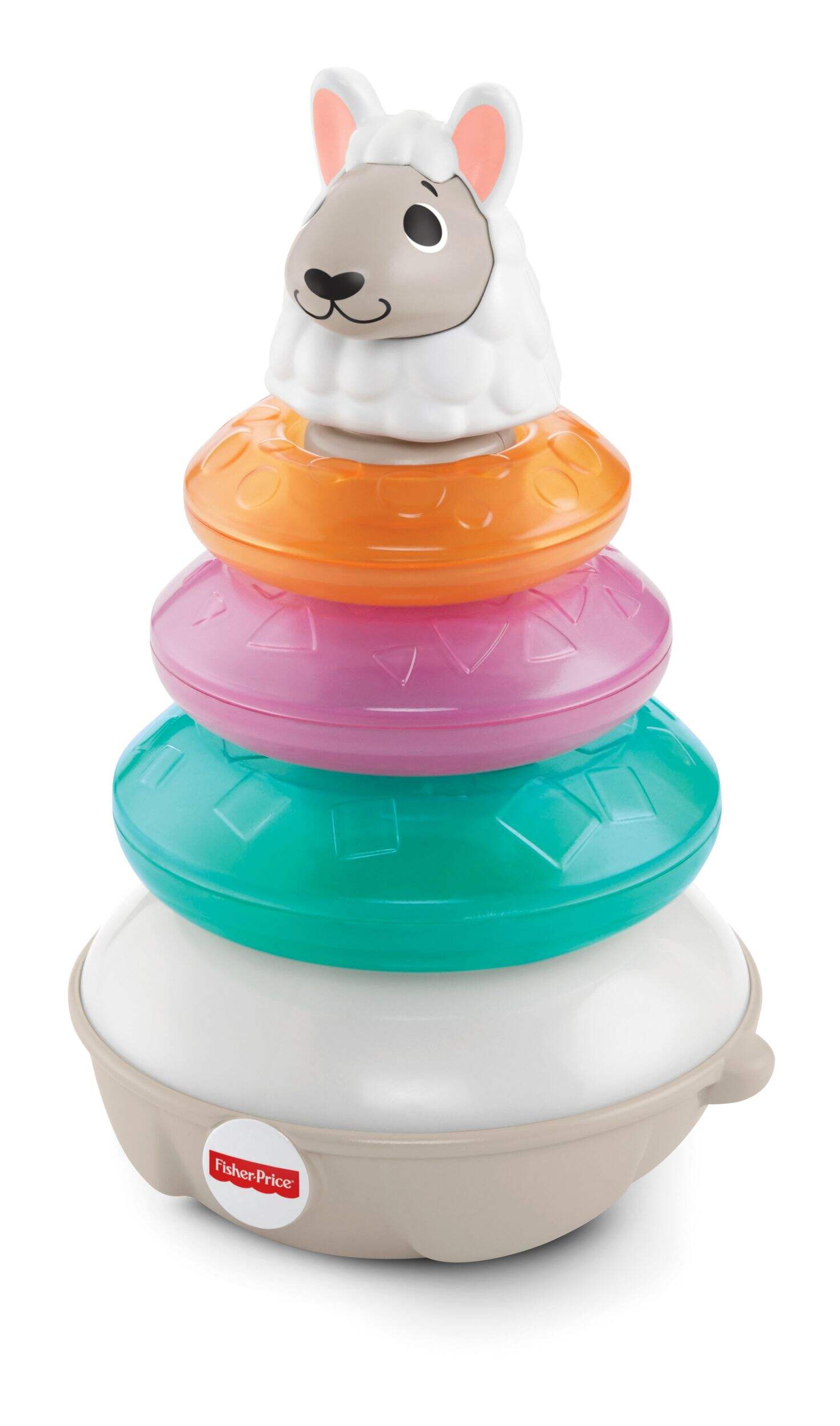 Fisher-Price® Linkimals™ Lights & Colors Llama Stacking Ring Toy For Infants & Toddlers, French Edition, Ages 9m+ Front_Angled_Left