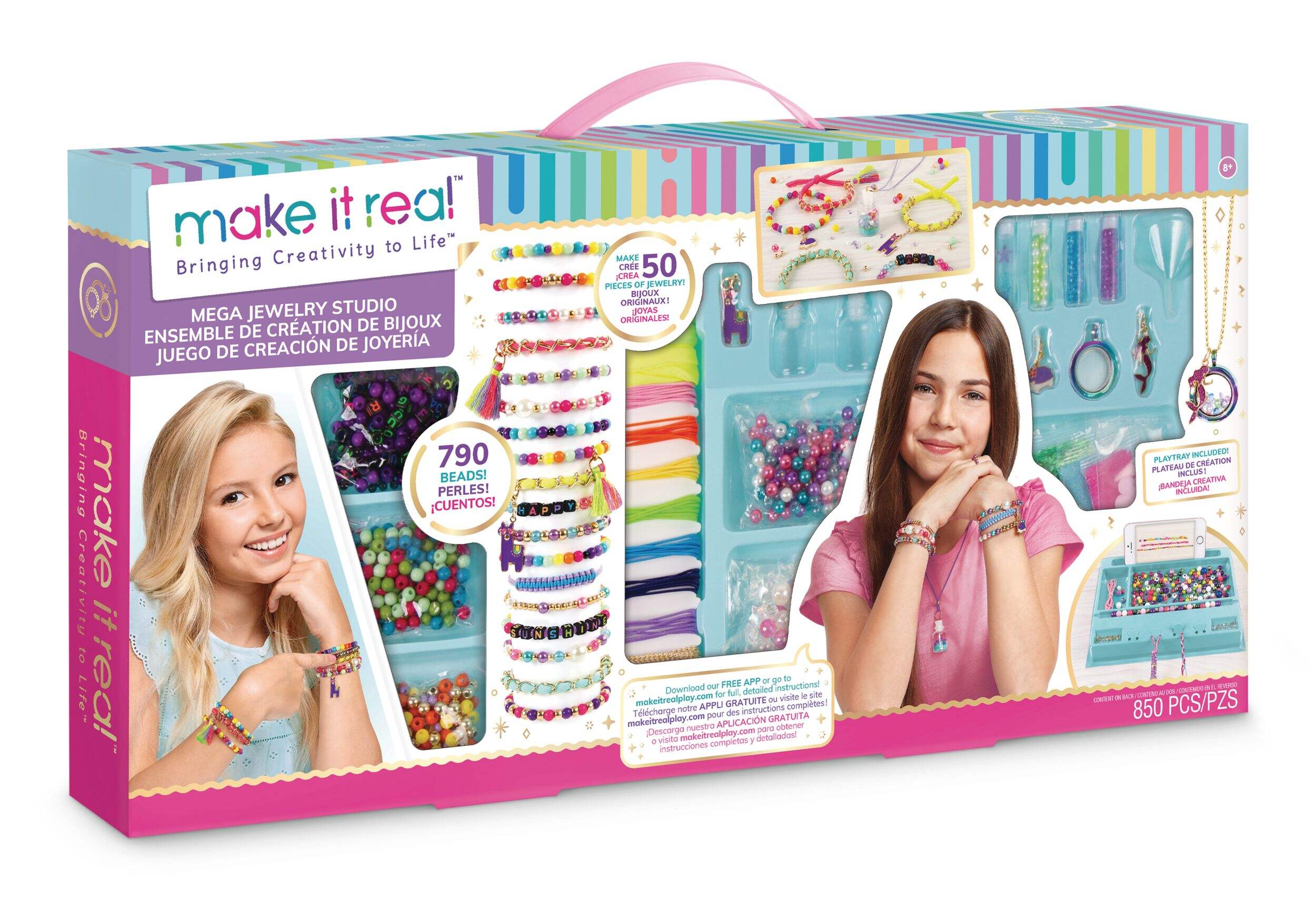 Make It Real Mega DIY Jewellery Making Studio Kit With Beading Tray, 50 pcs, Ages 8+ Front_Angled_Right