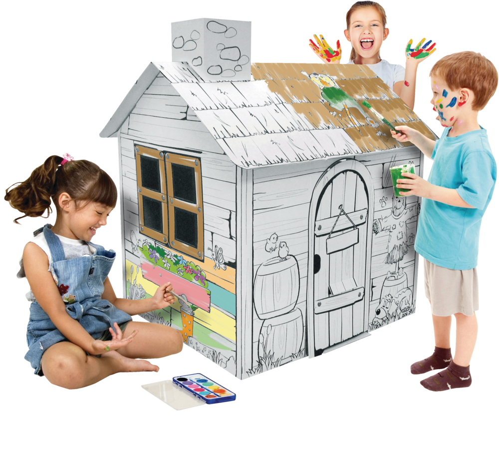 Cardboard Coloring Playhouse Cottage 49"H x 36"L x 55"W One Piece 