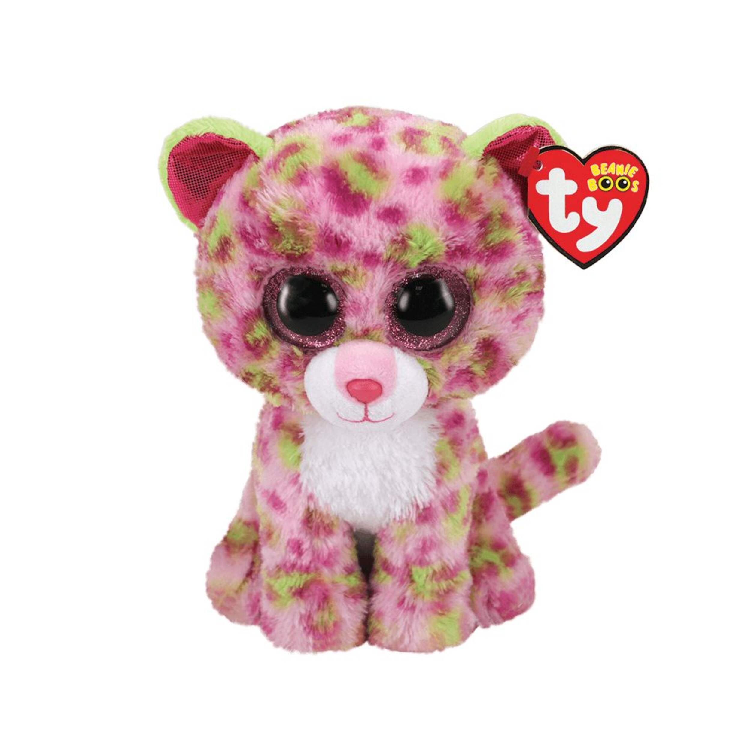 Ty Beanie Boos® Regular Recognizable Character Plush Animal Stuffed Toy, Laney the Pink & Green Leopard, Ages 3+ Front_Elevated