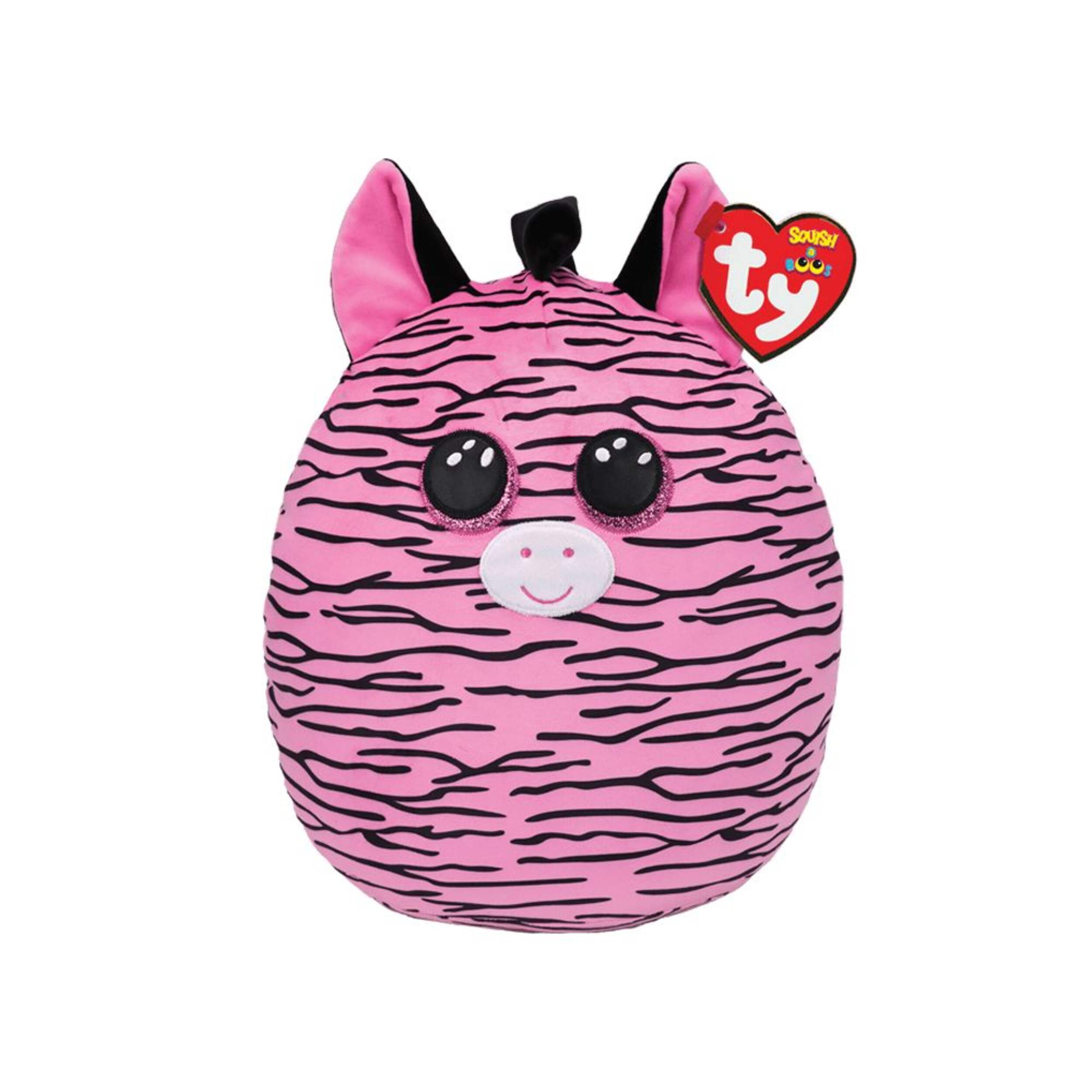 Animal en peluche doux et coloré Squish A Boos Ty, Zoey le zèbre rayé rose et noir, 10 po, 3 ans et plus Front_Elevated