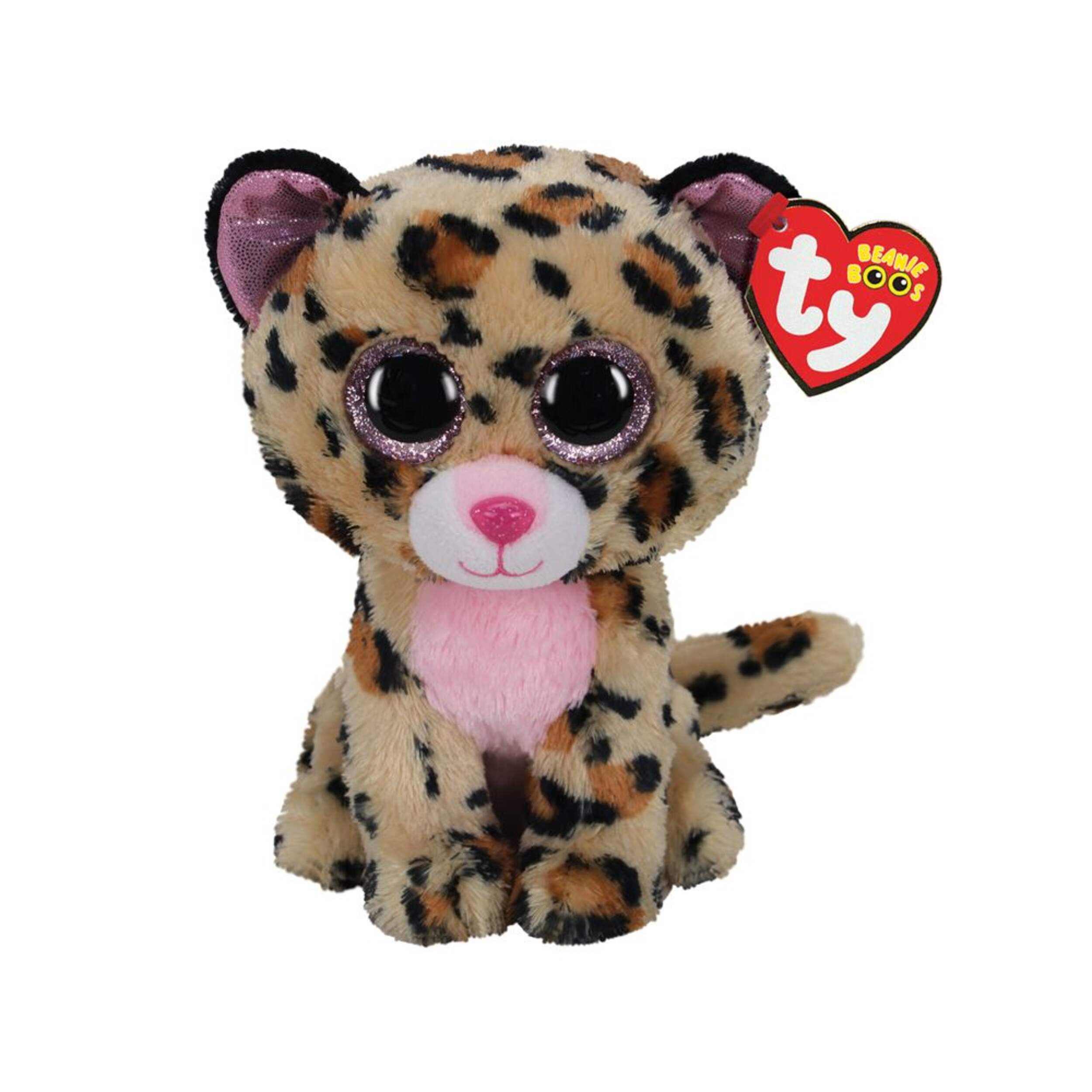 Animal en peluche familier Ty Beanie Boos, Livvie le léopard brun et rose, 3 ans et plus Front_Flat