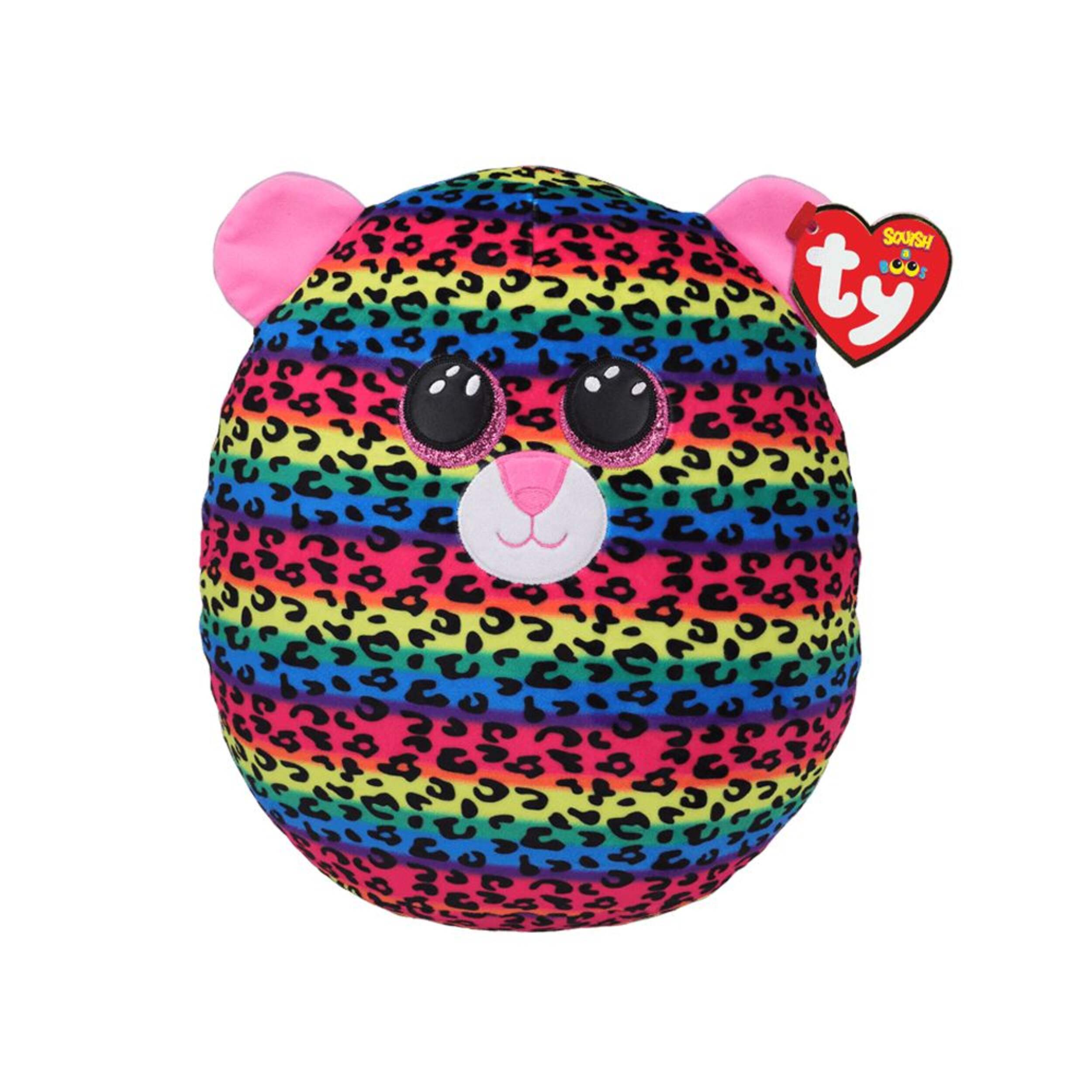 Ty Squish A Boos® Colourful Cozy Squishy Plush Pillow Animal Toy, Dotty the Multicolour Leopard, 10-in, Ages 3+ Front_Flat
