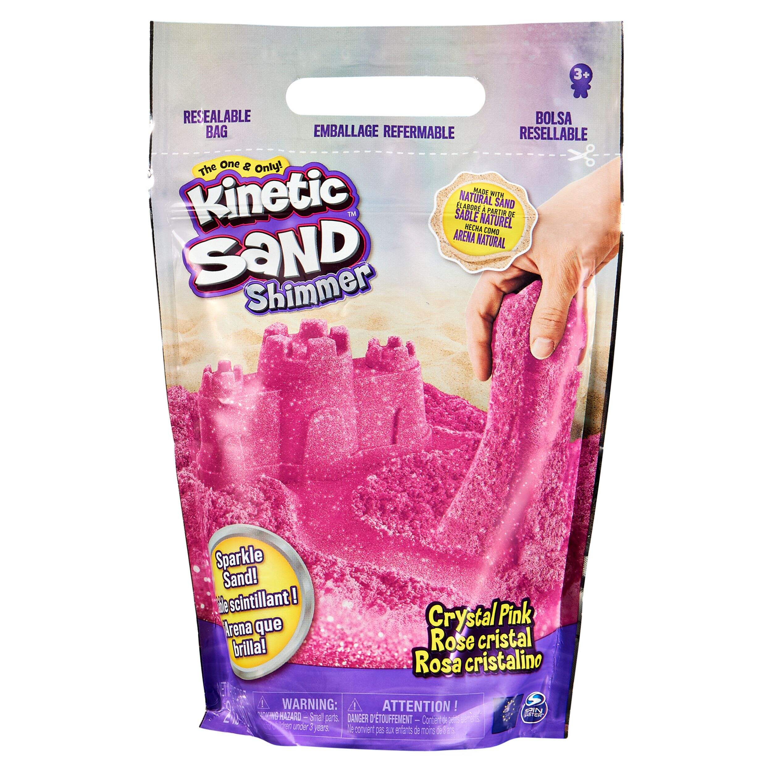 Kinetic Sand, Crystal Pink 2-lb Bag of All-Natural Shimmering Sand for Squishing, Mixing & Molding, Ages 3+ Front_Flat