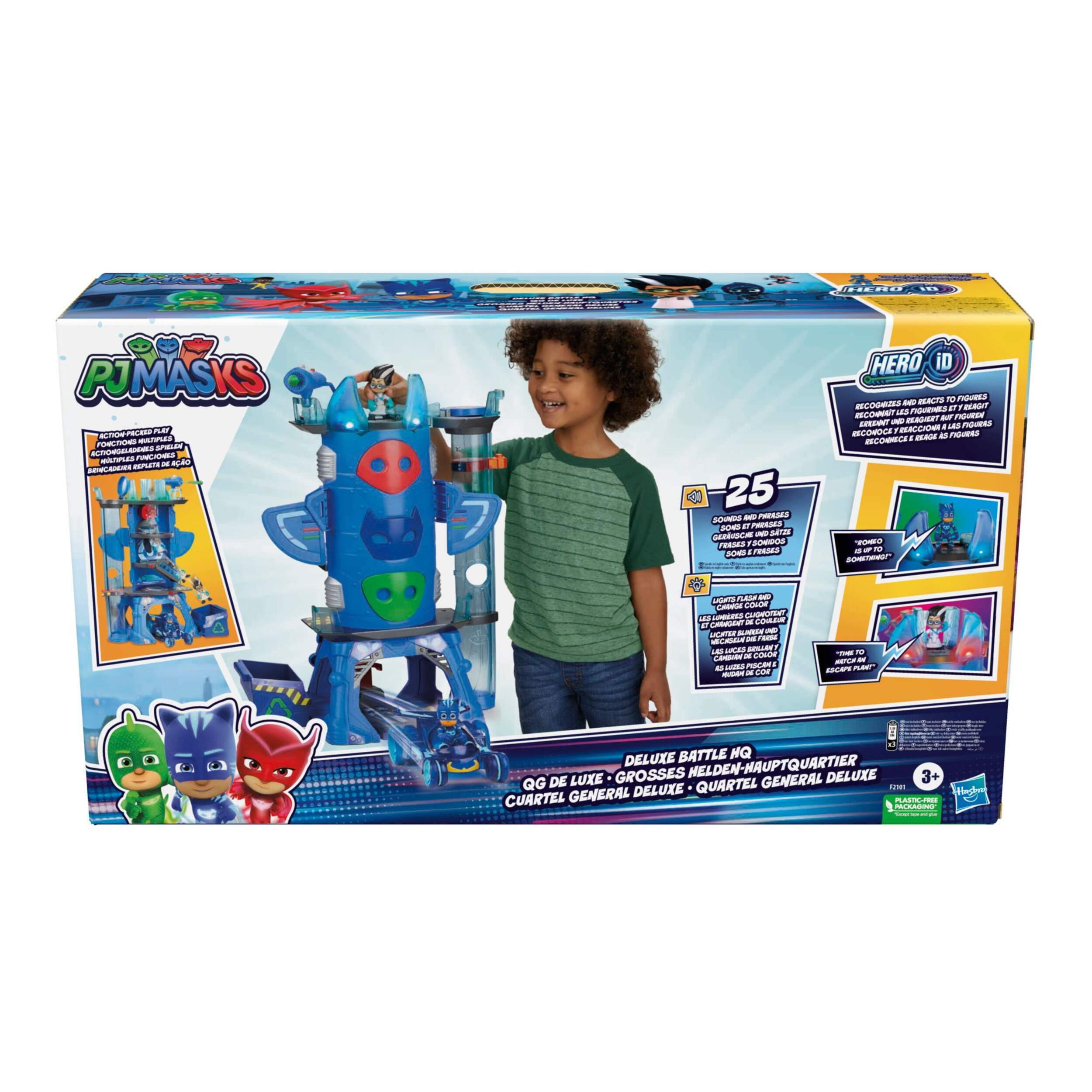 PJ Masks Deluxe Battle HQ Preschool Playset with 2 Action Figures & Vehicle, Age 3+ Front_Elevated