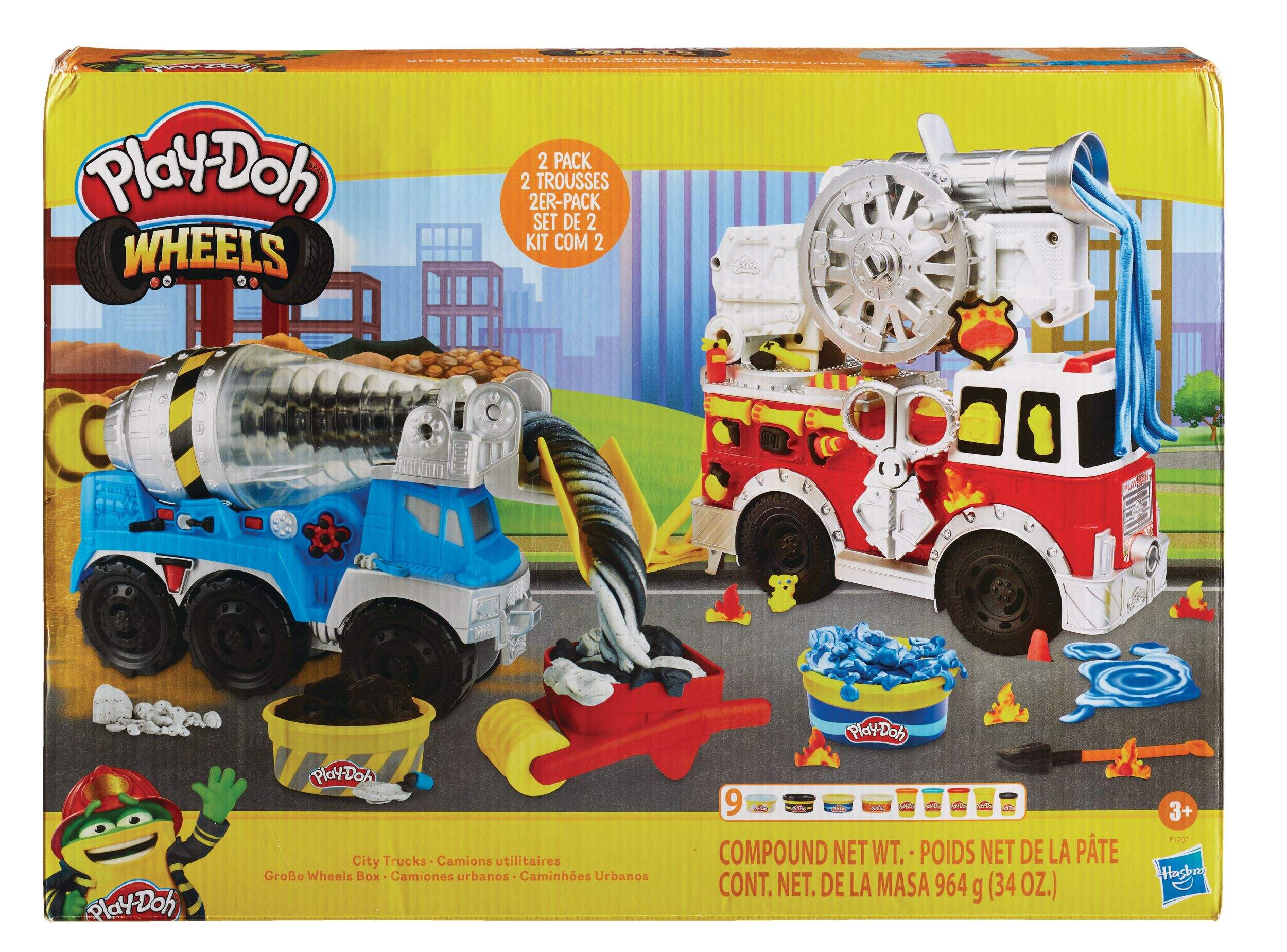 Play-Doh Wheels City Fire Trucks Playset, With Compound Cans, Non-Toxic, 34 oz, 9-pc, Ages 3+ Front_Flat