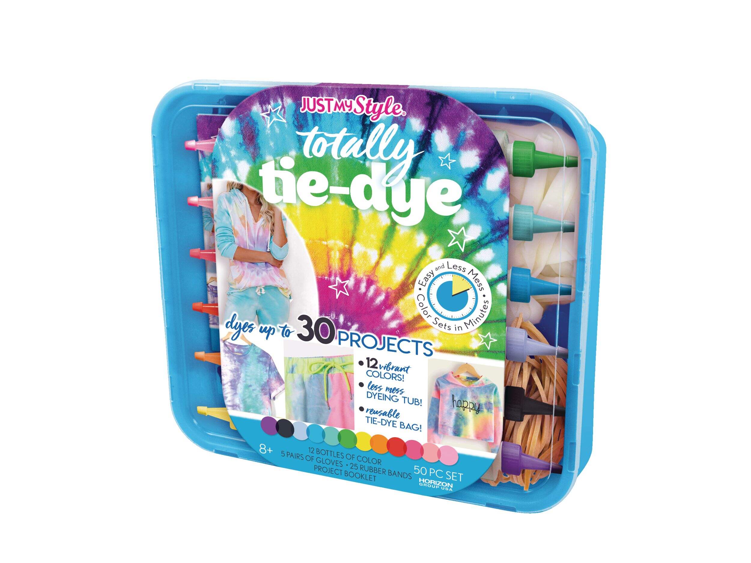 Just My StyleTotally Tie-Dye Kit, Includes Gloves, Bands & Colours, 46-pc, Ages 8+ Front_Angled_Left