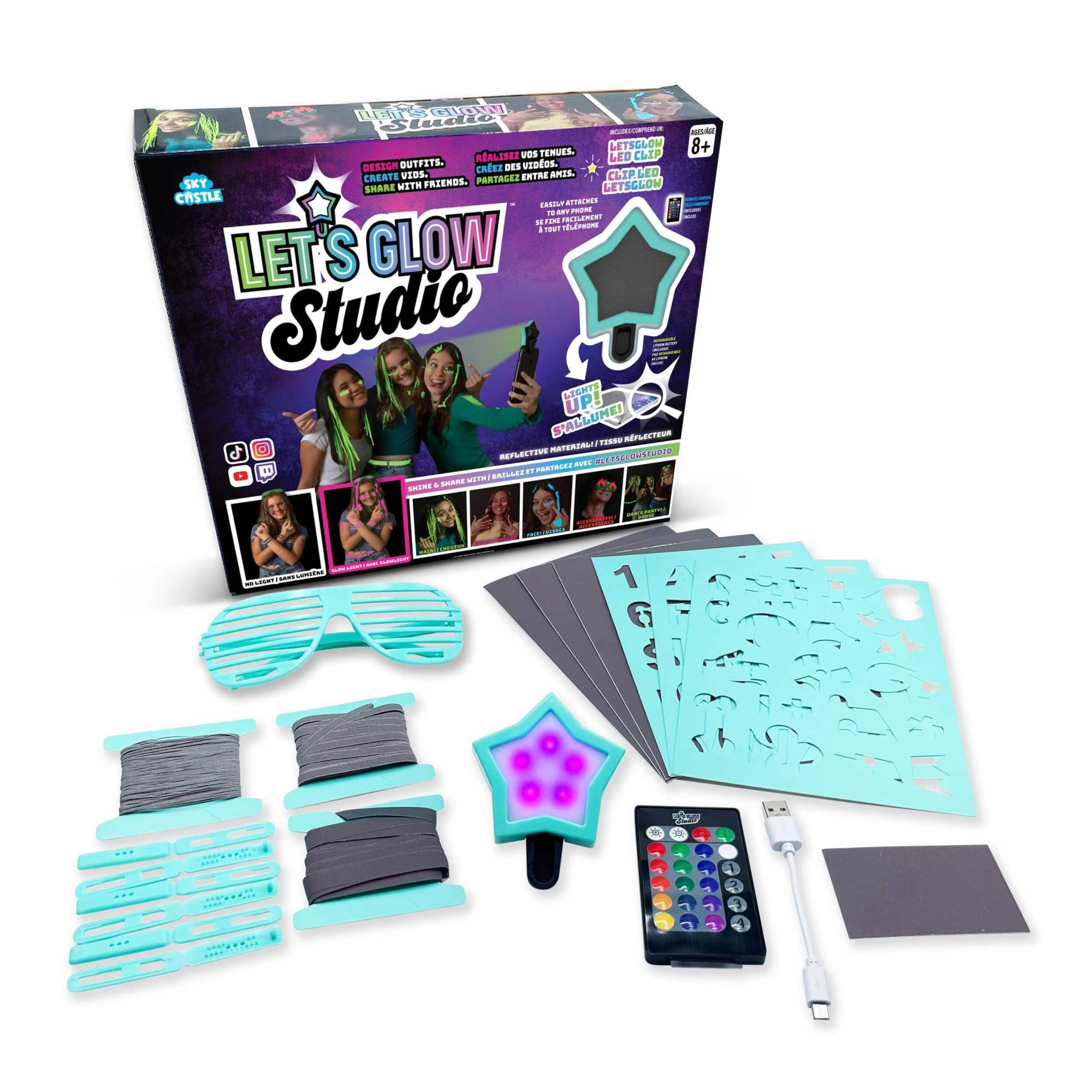 Sky Castle Toys Let's Glow Studio Crafting Kit, LED Selfie Star Clip, 16 colours, 4-pc, Ages 8+ Composite_or_Mixed