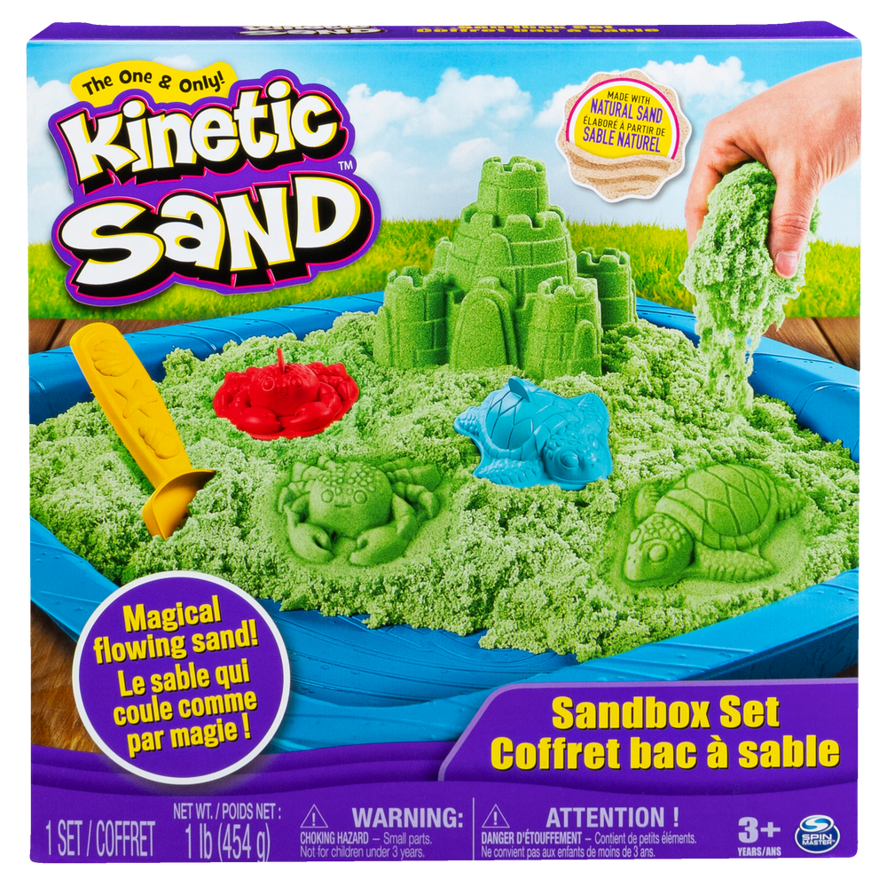 Sand Sandbox Set with Tools & Molds, Squeezable Sensory Sand, 1 lb, 3pc, Ages 3