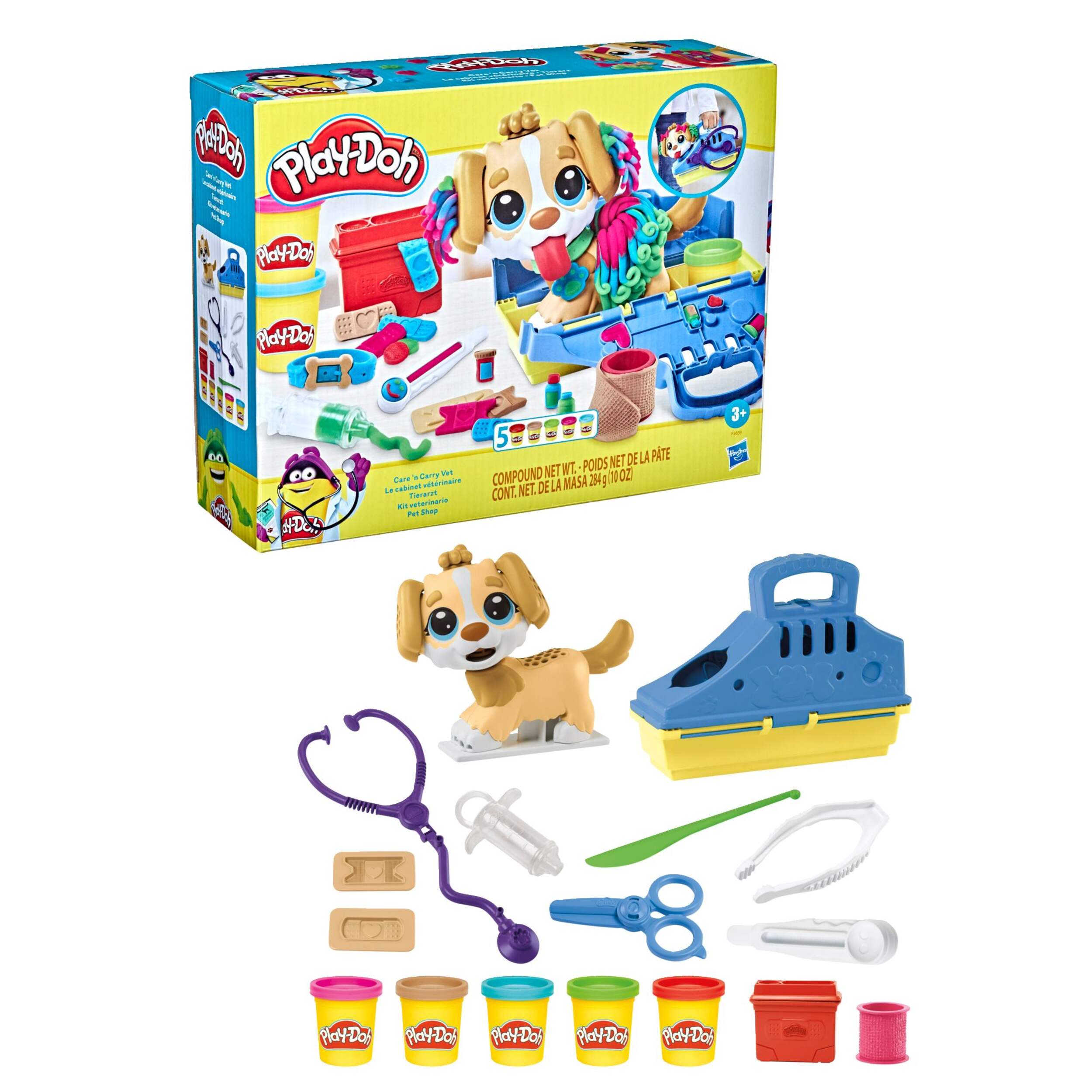 Play-Doh Care N' Carry Vet Playset, With Compound Cans, Non-Toxic, 10 oz, 5-pc, Ages 3+ Composite_or_Mixed