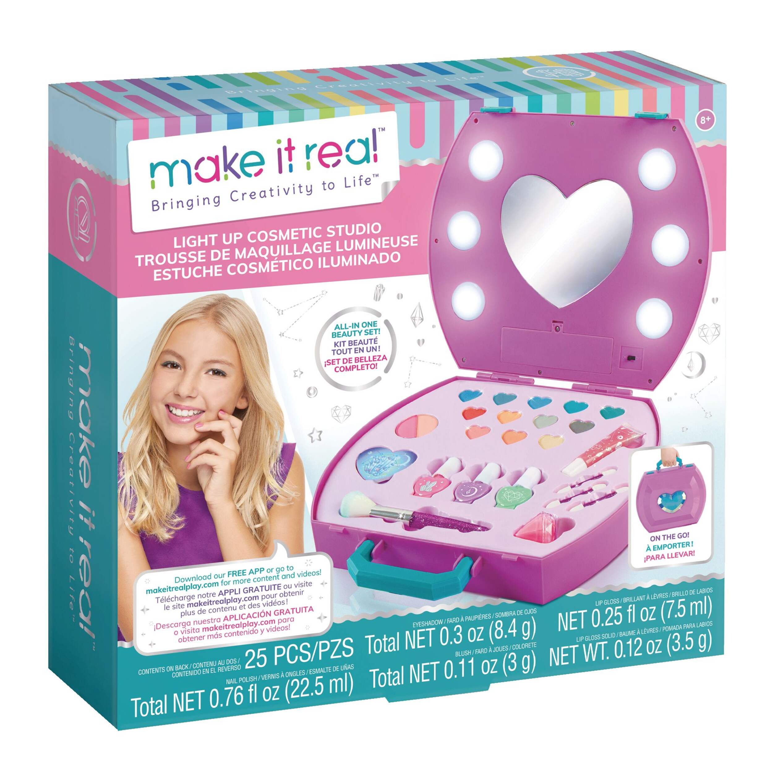 Make It Real Light Up Cosmetic Studio, Ages 8+ Front_Three_Fourths_Angled_Right